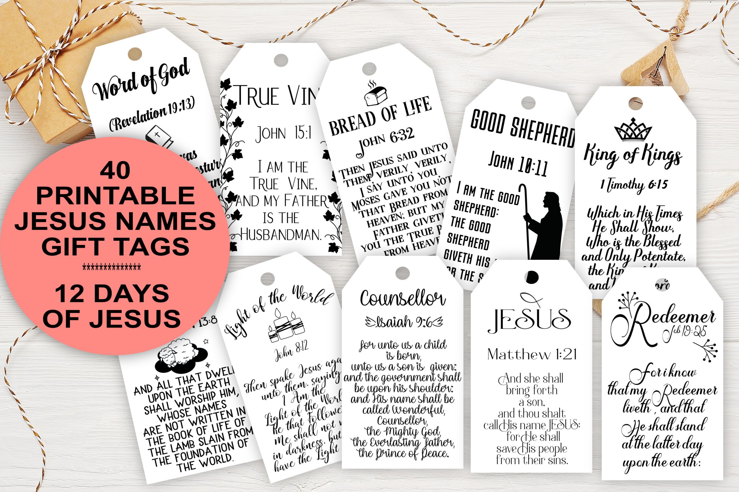 Christmas Jesus Names Gift Tags 12 days of christmas gift tags