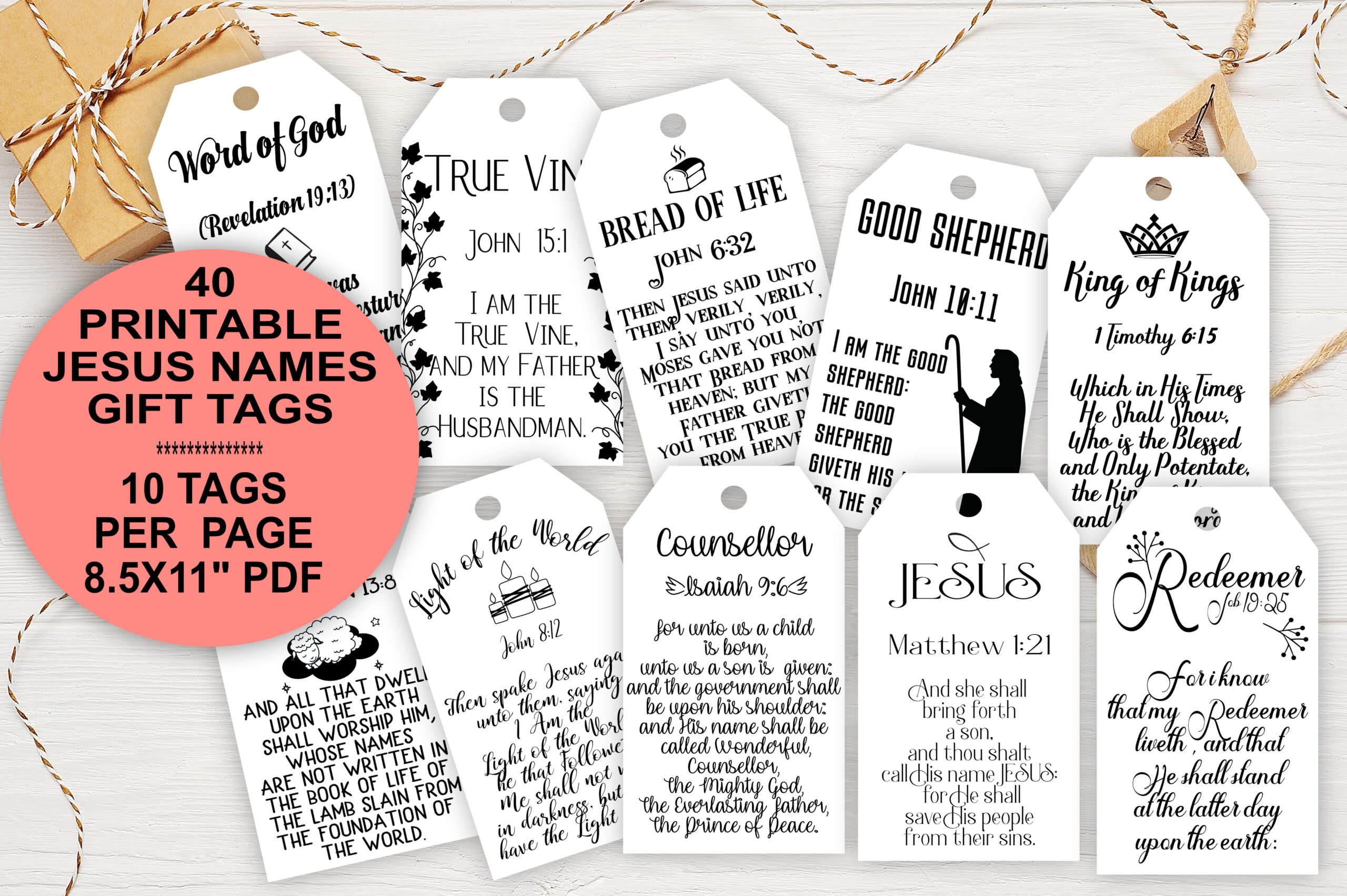 Christmas Jesus Names Gift Tags 12 days of christmas gift tags