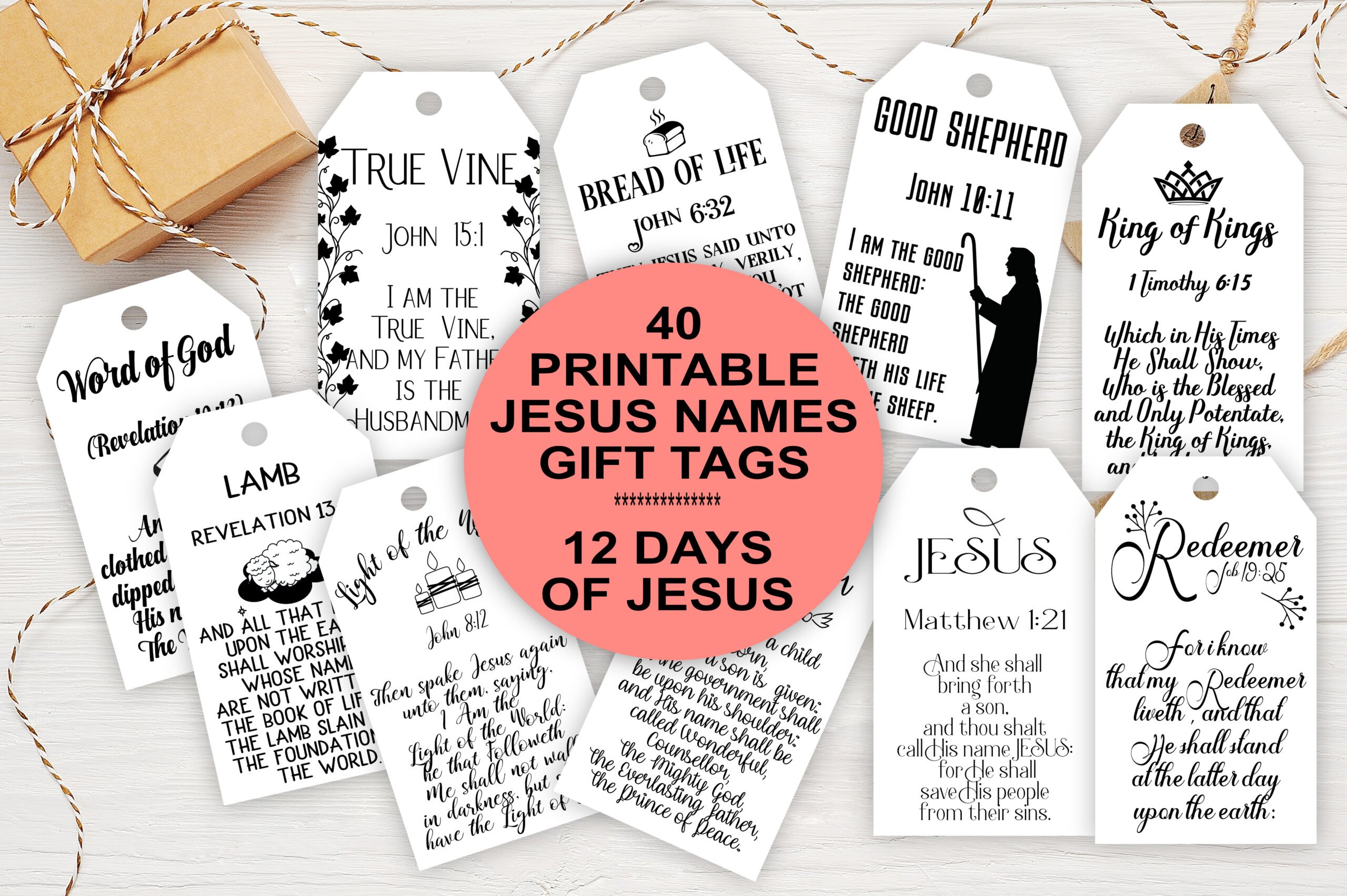 Christmas Jesus Names Gift Tags 12 days of christmas gift tags