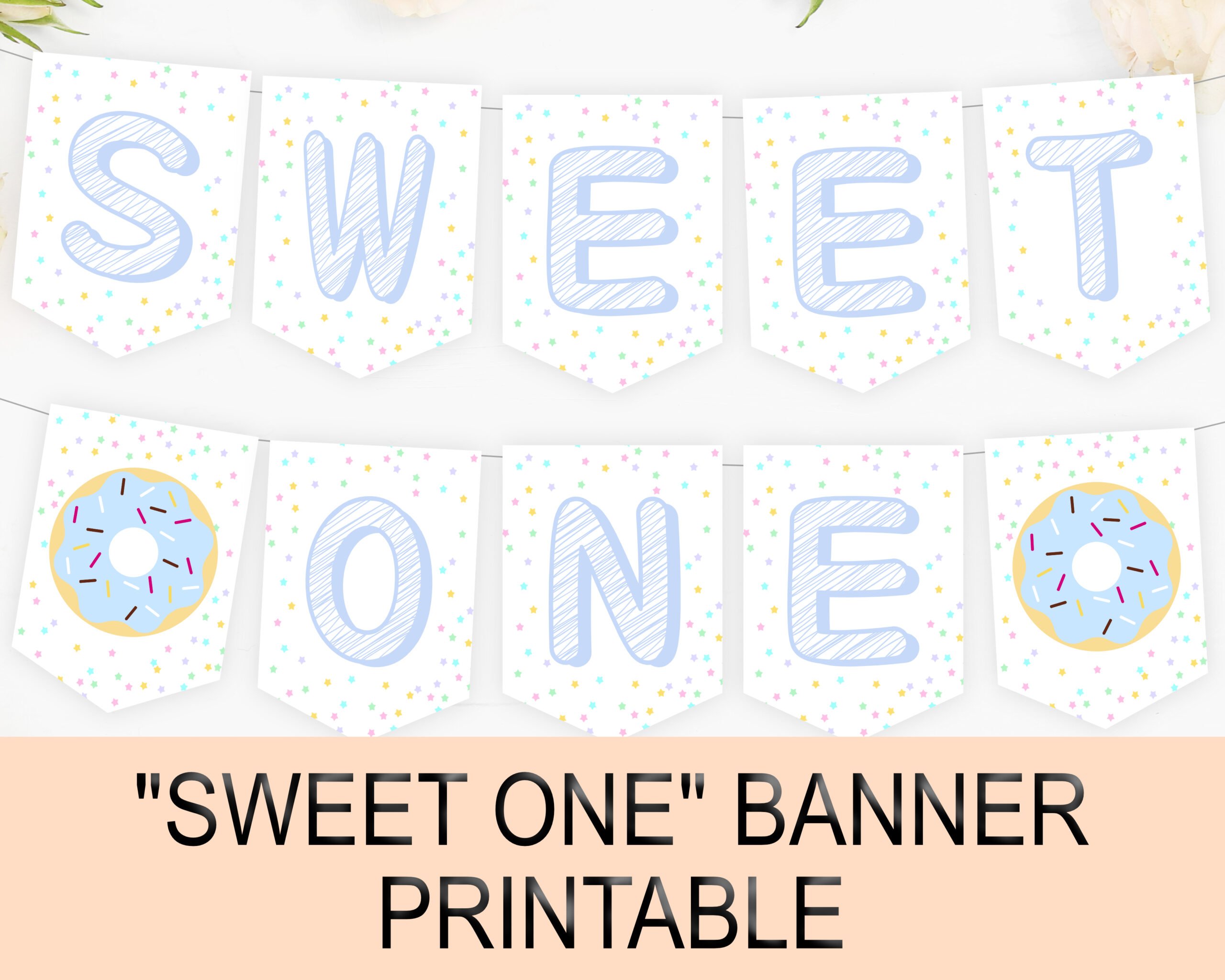 Bunting Flag Banner BOY SWEET ONE BANNER DONUT Baby Boy Baby Shower