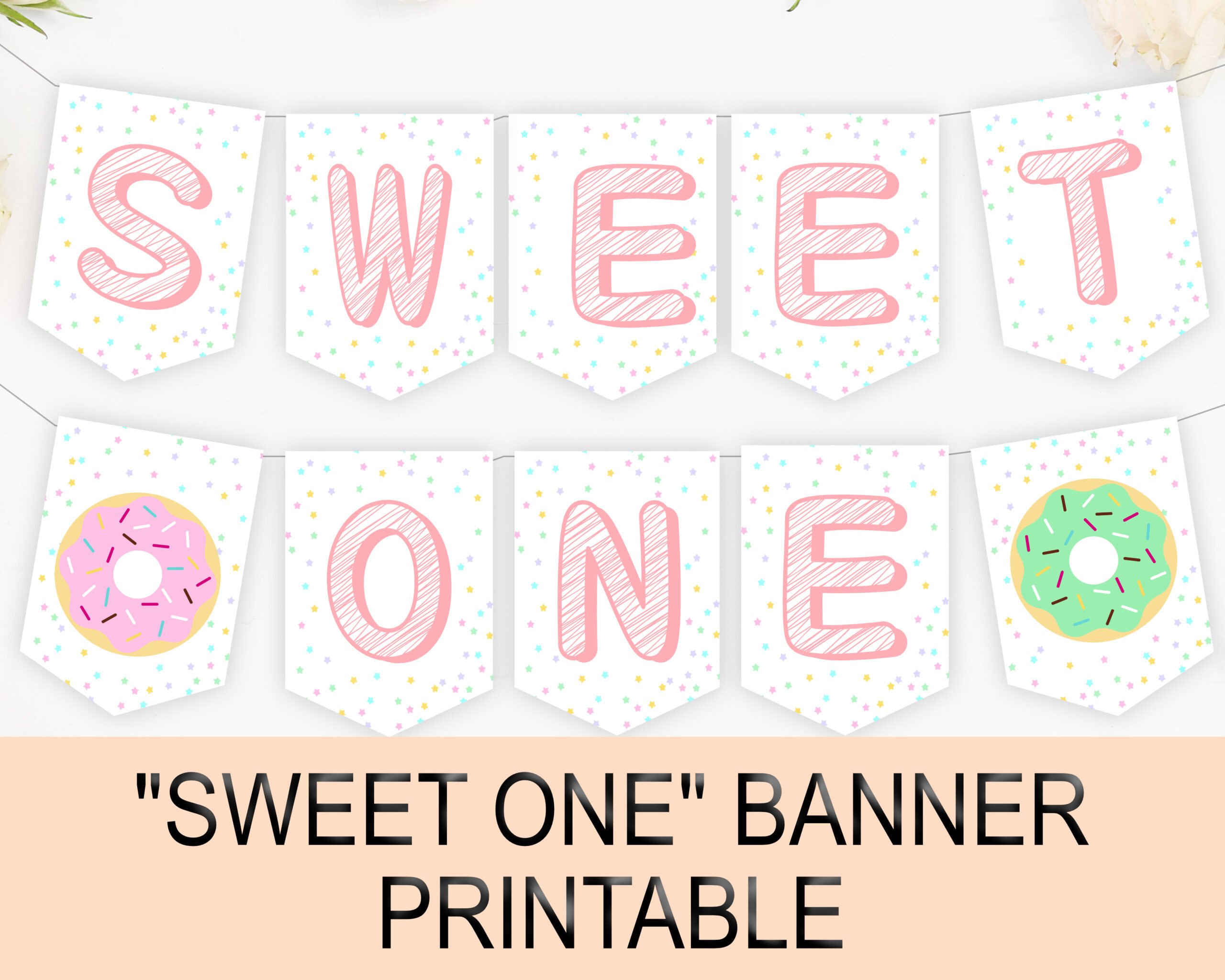 Bunting Flag Banner GIRL SWEET ONE BANNER DONUT Decor