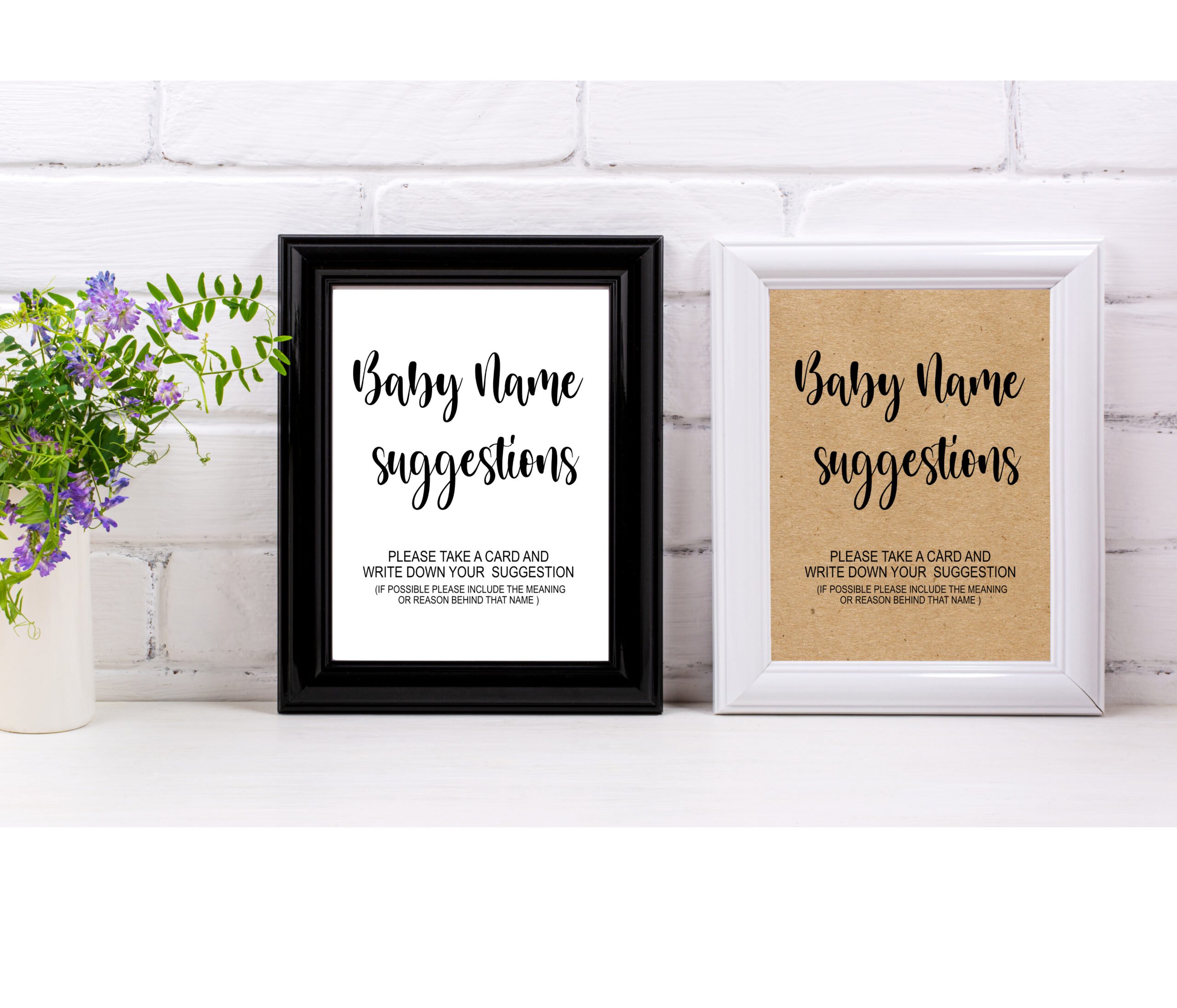 Baby Shower Games White Kraft Baby Name Suggestion Sign and Card – Printable Baby Shower Activity