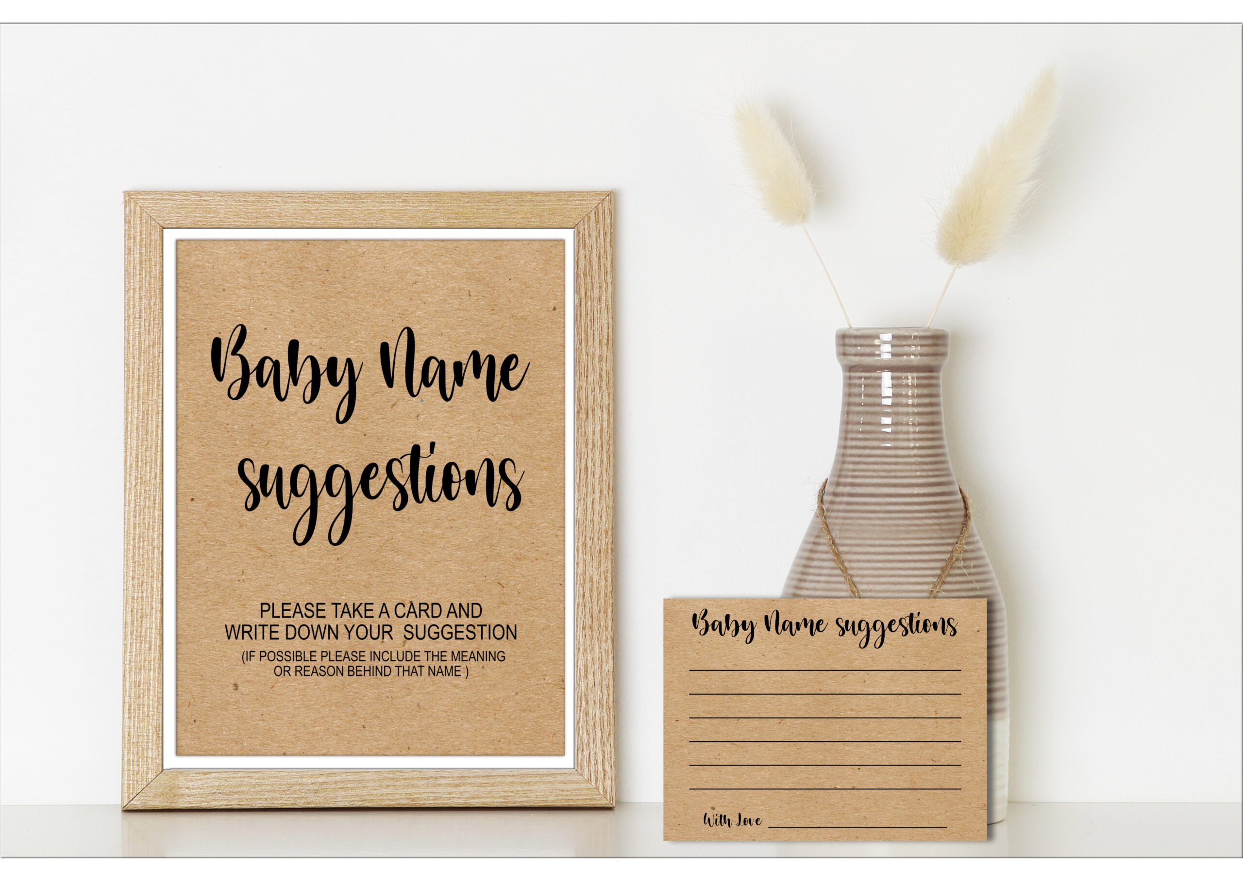 Baby Shower Games White Kraft Baby Name Suggestion Sign and Card – Printable Baby Shower Activity