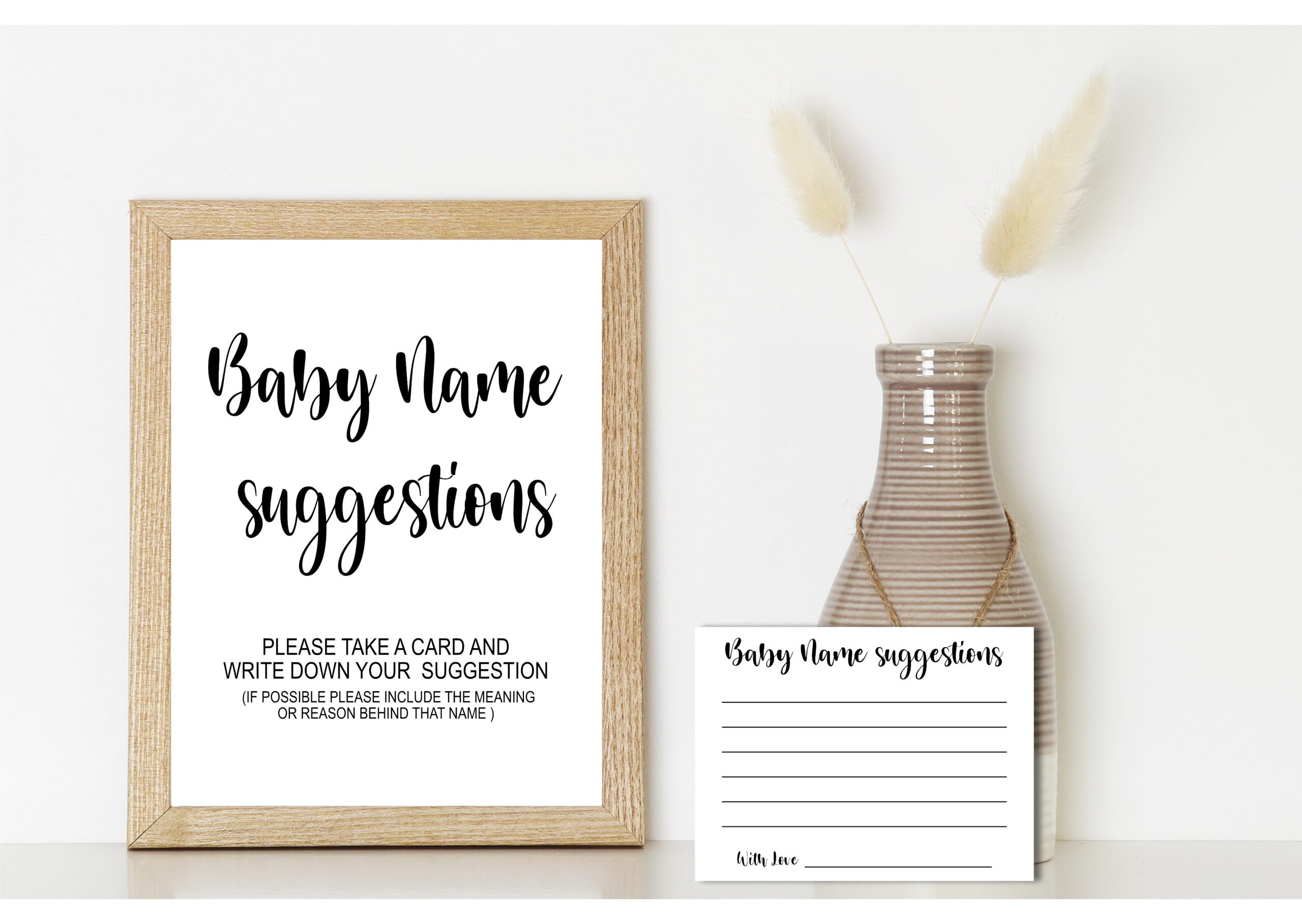 Baby Shower Games White Kraft Baby Name Suggestion Sign and Card – Printable Baby Shower Activity