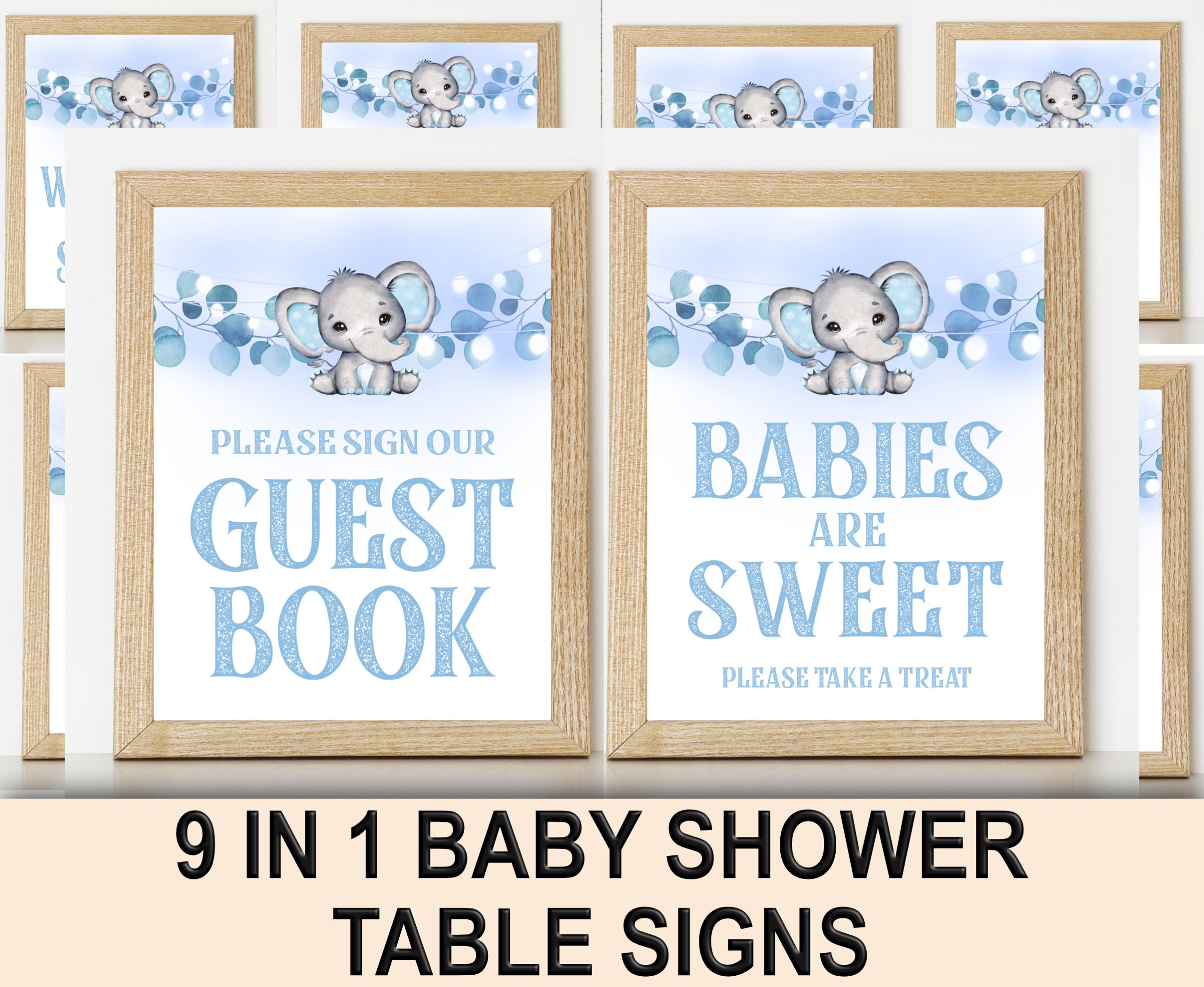 DECOR | SIGNS Blue Baby Boy Elephant Baby Shower Signs Bundle baby blue