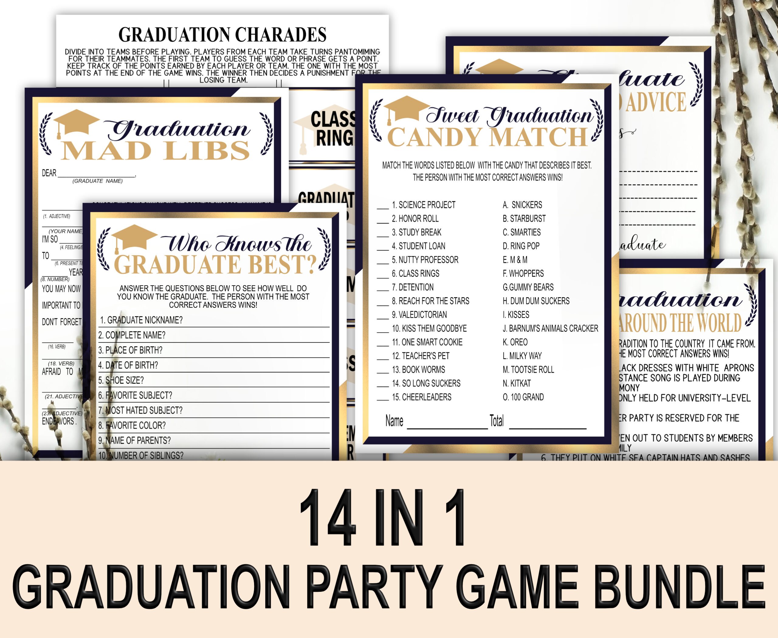 GAMES Dark Blue Gold GRADUATION GAMES 14-1 bundle College