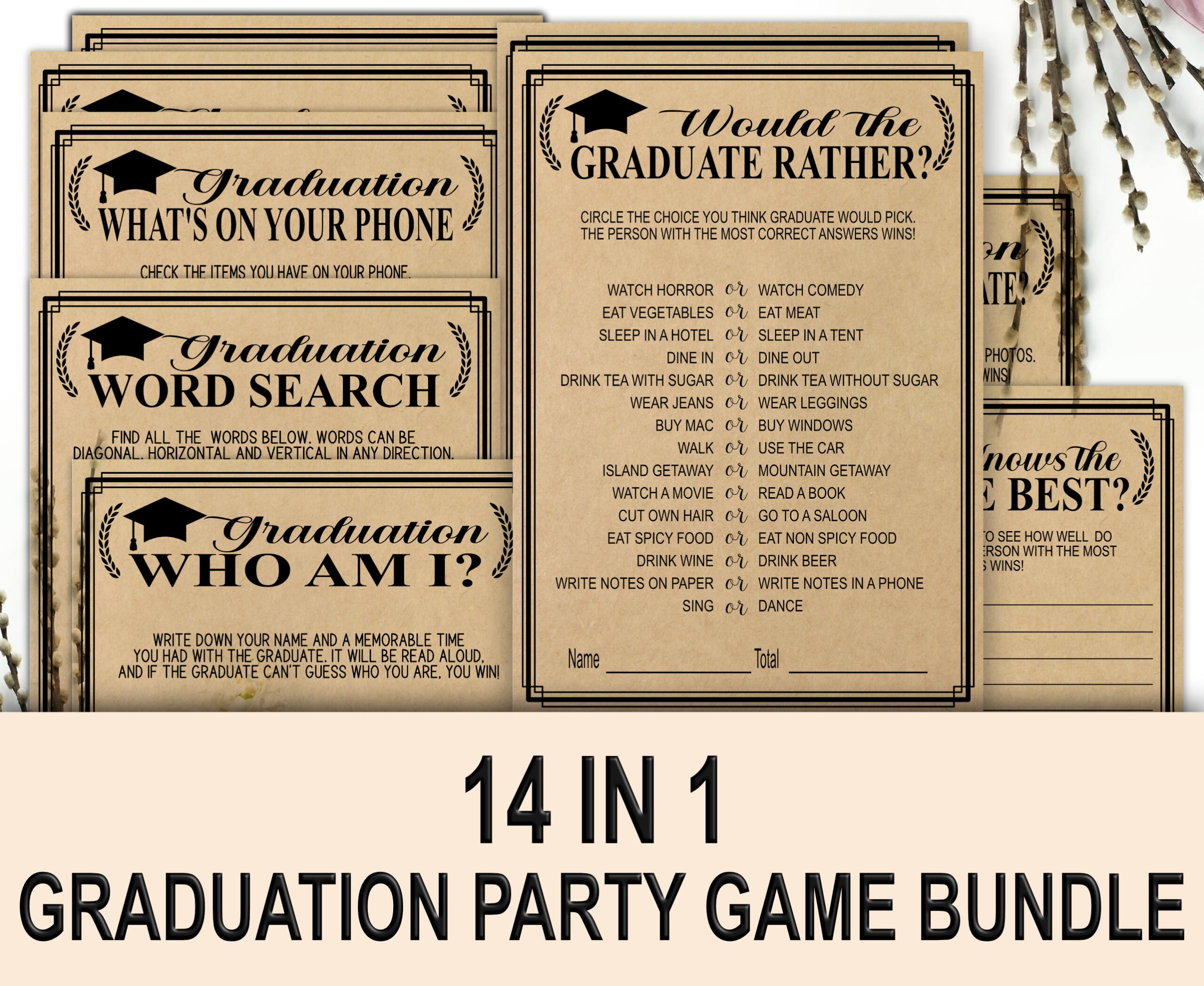 GAMES Rustic Kraft Graduation 14-1 Game Bundle Graduation Charades