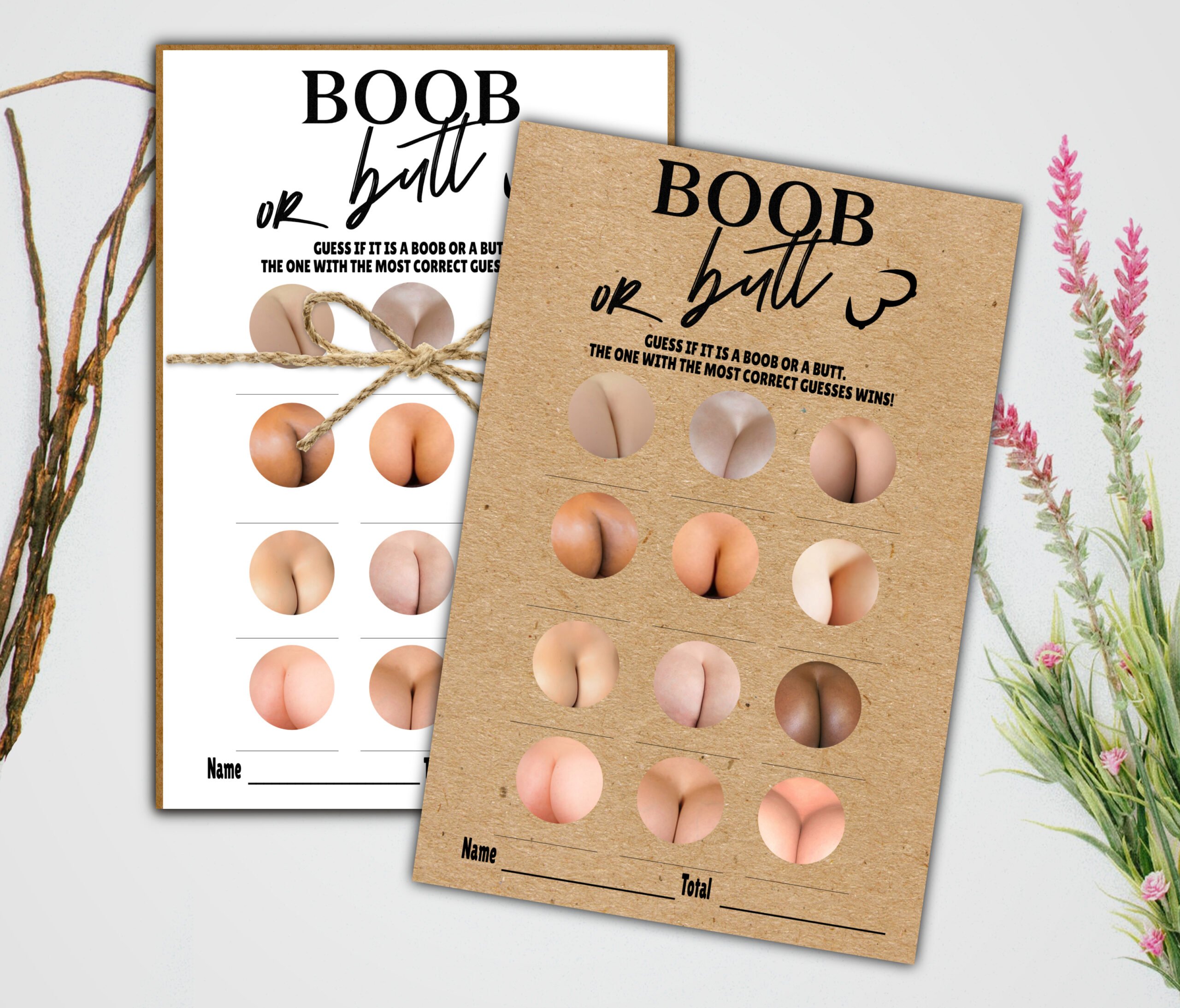 Bridal Shower Games Rustic Boob or Butt Dirty Adult Bachelorette Hen Party Game Bachelorette Boob or Butt Game