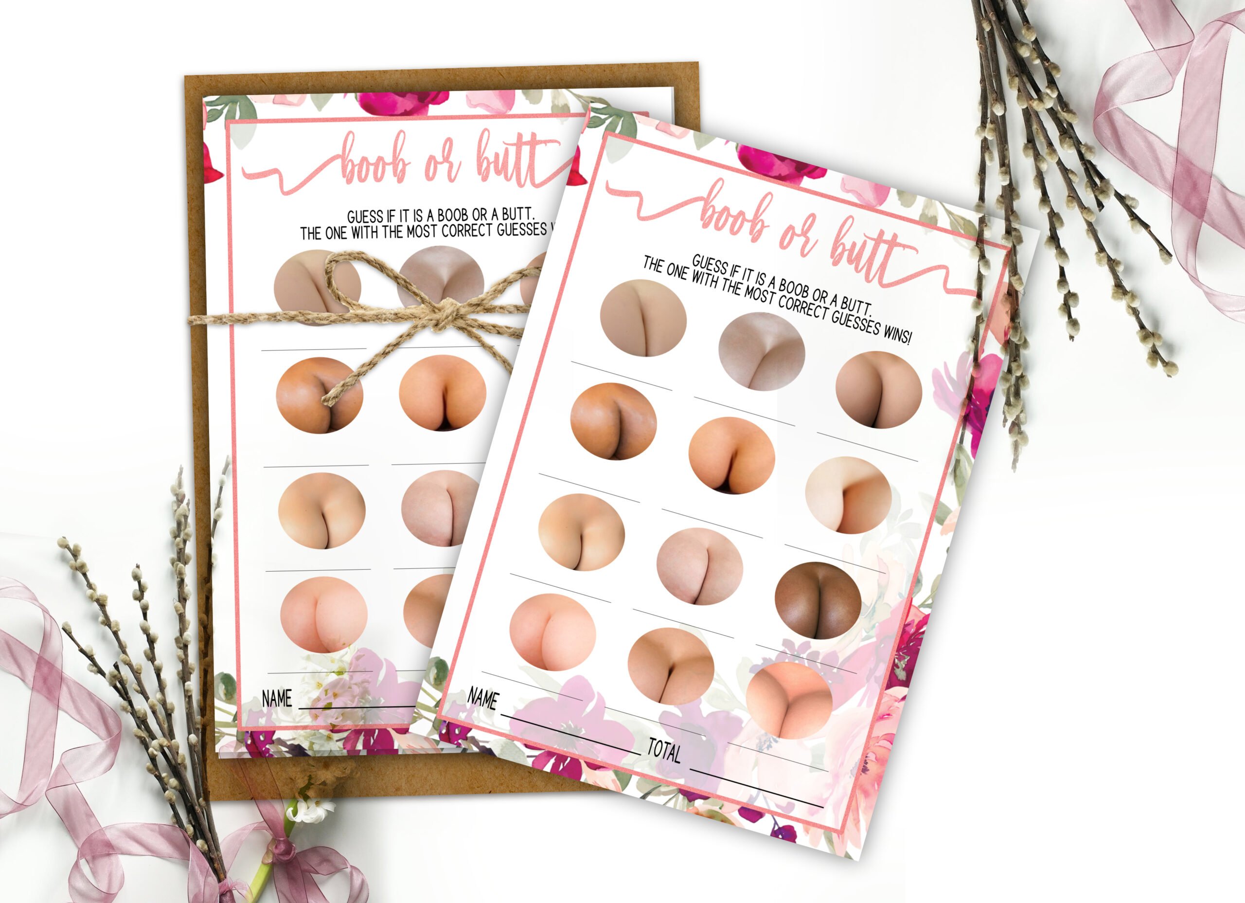 Bridal Shower Games Bachelorette Boob or Butt Game – Printable Bachelorette Boob or Butt Game