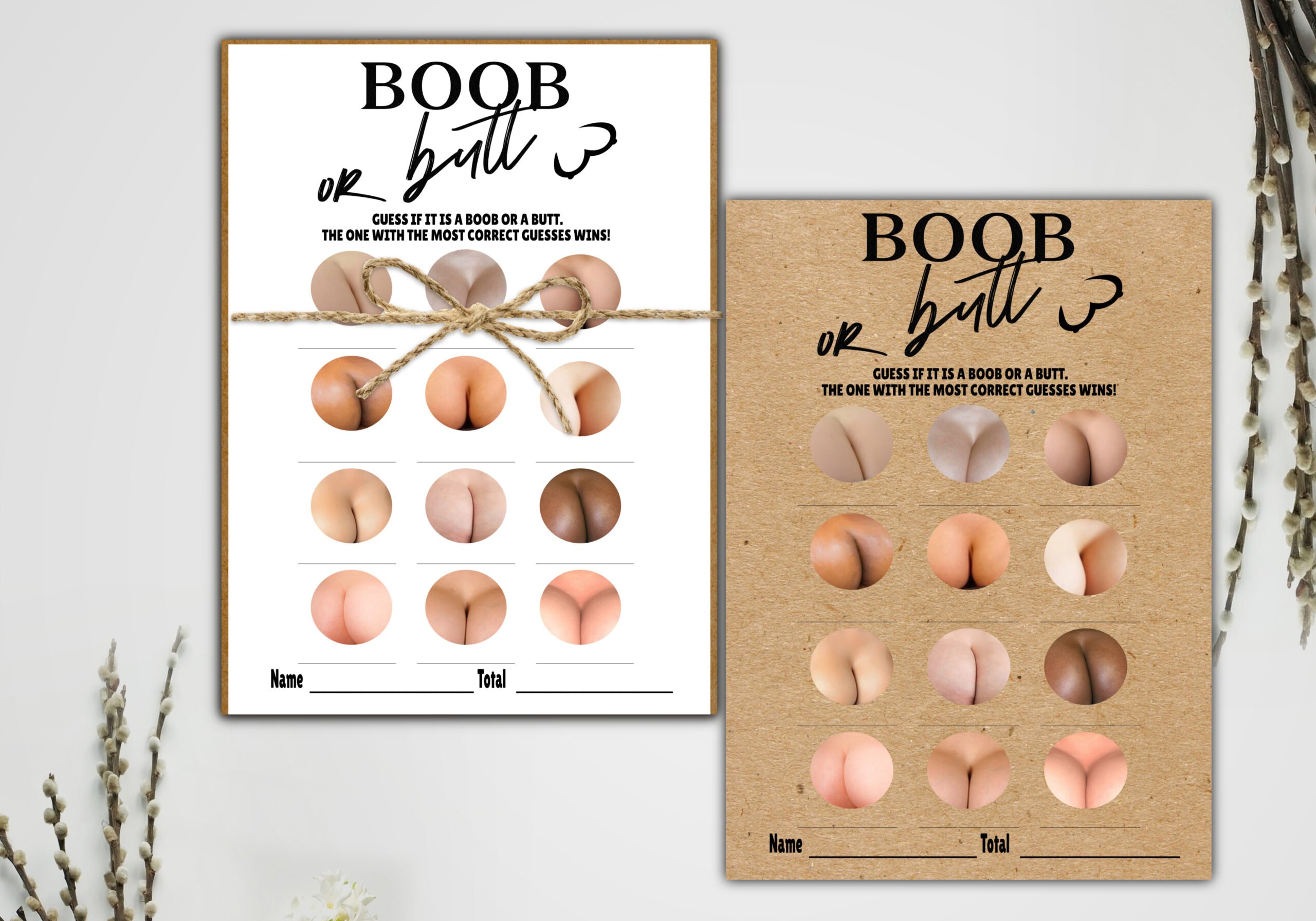 Bridal Shower Games Rustic Boob or Butt Dirty Adult Bachelorette Hen Party Game Bachelorette Boob or Butt Game