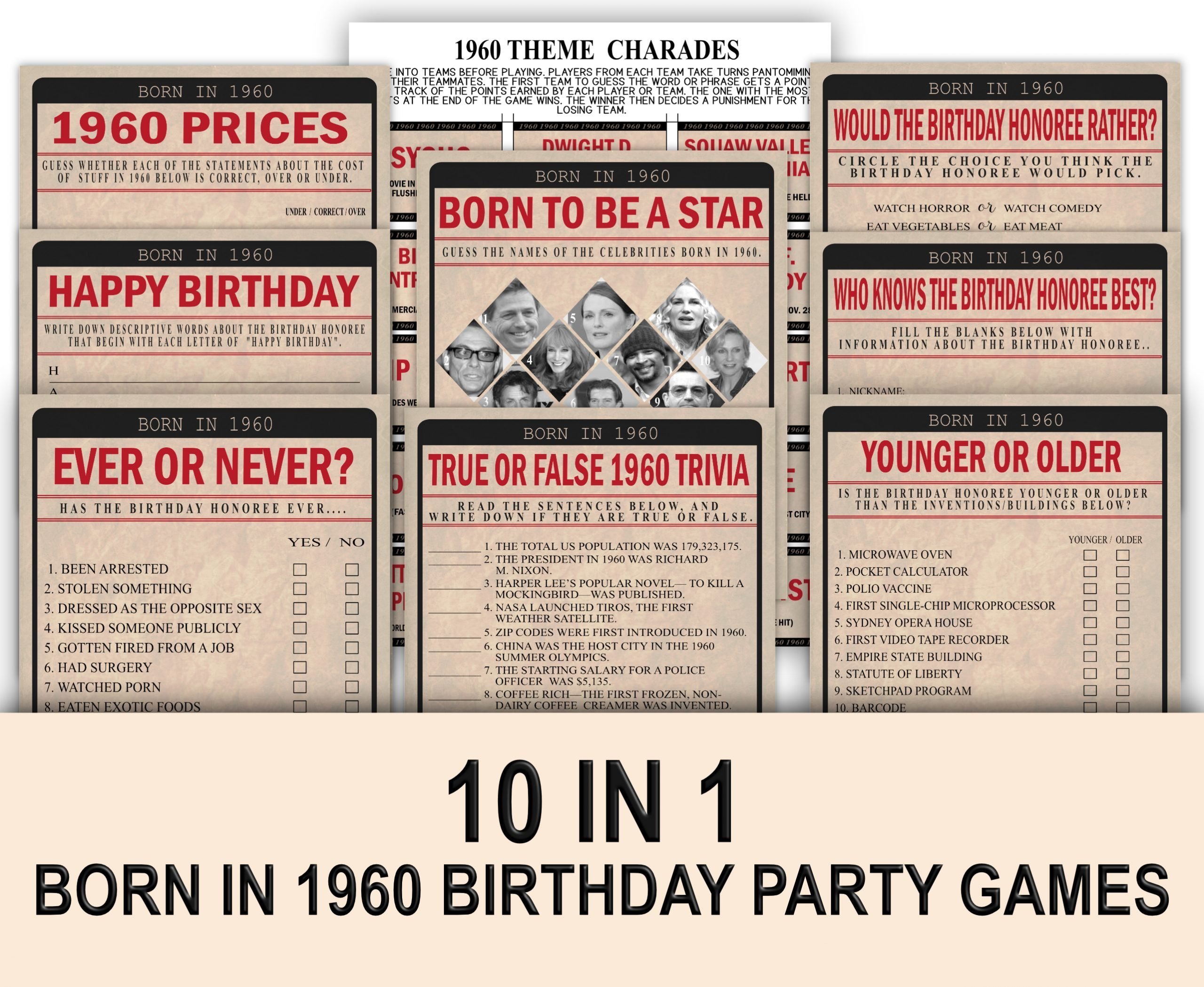 Birthday Games Born In 1980 Birthday Party Game Bundle Pack 1980 famous songs