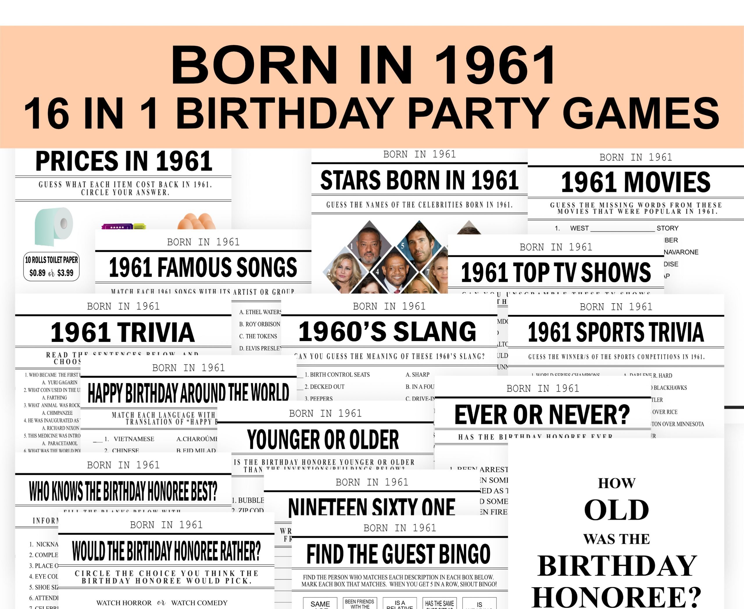 Birthday Games Born in 1961 Birthday Party Games 1961 Theme Birthday