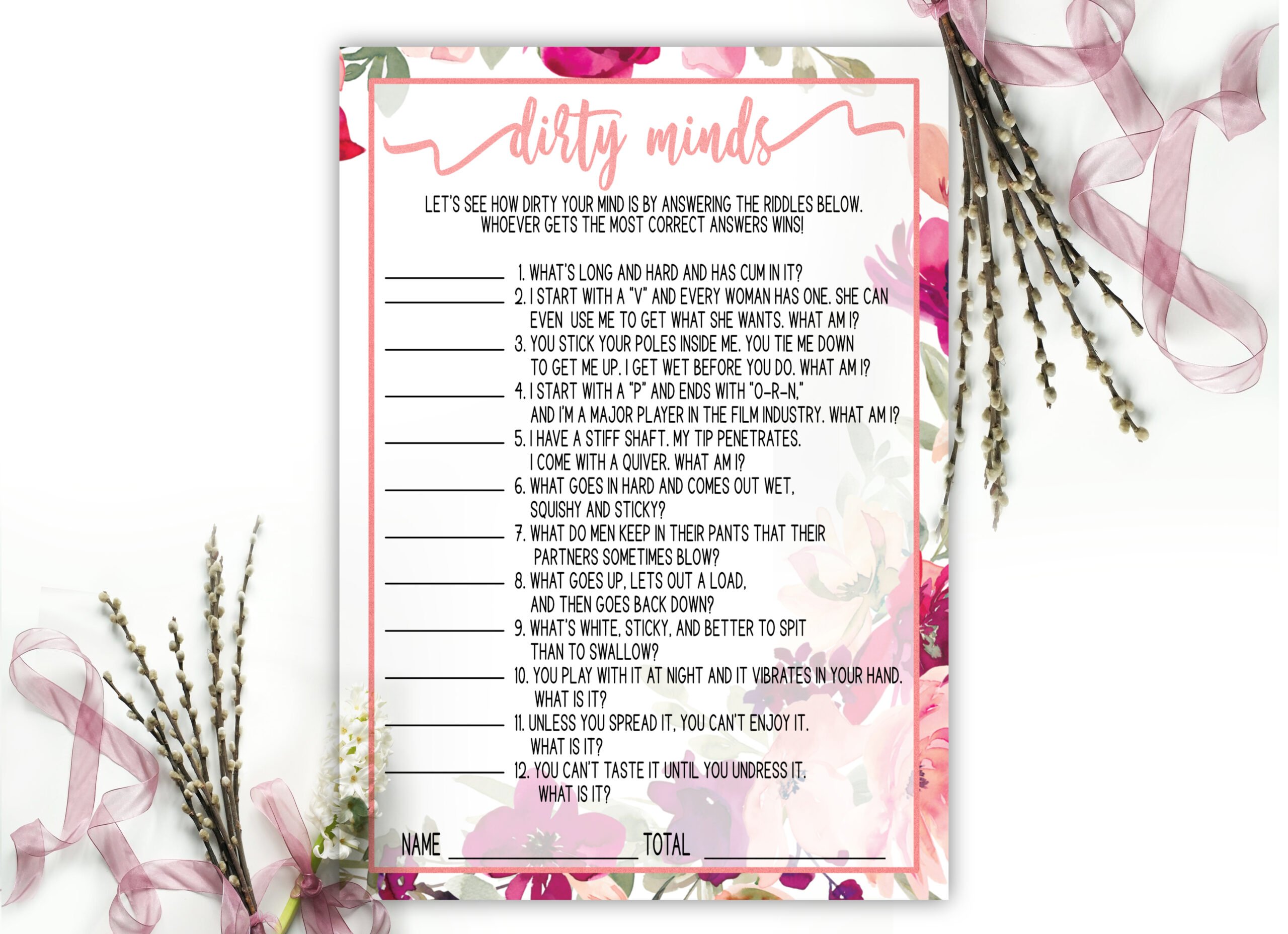 Bridal Shower Games Dirty Minds Game Bridal Shower Game, Bachelorette Game Adult Dirty Minds Game