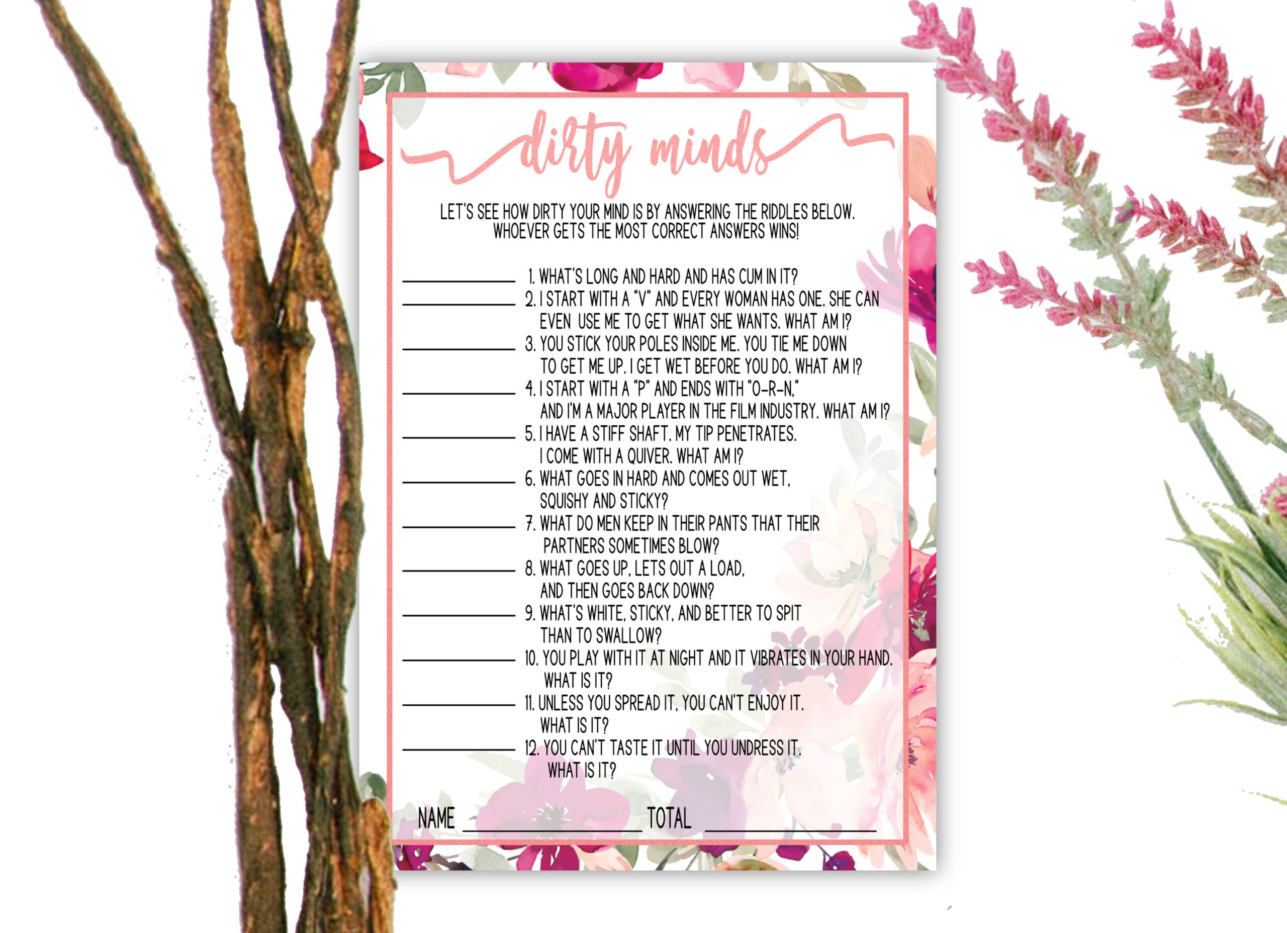 Bridal Shower Games Dirty Minds Game Bridal Shower Game, Bachelorette Game Adult Dirty Minds Game