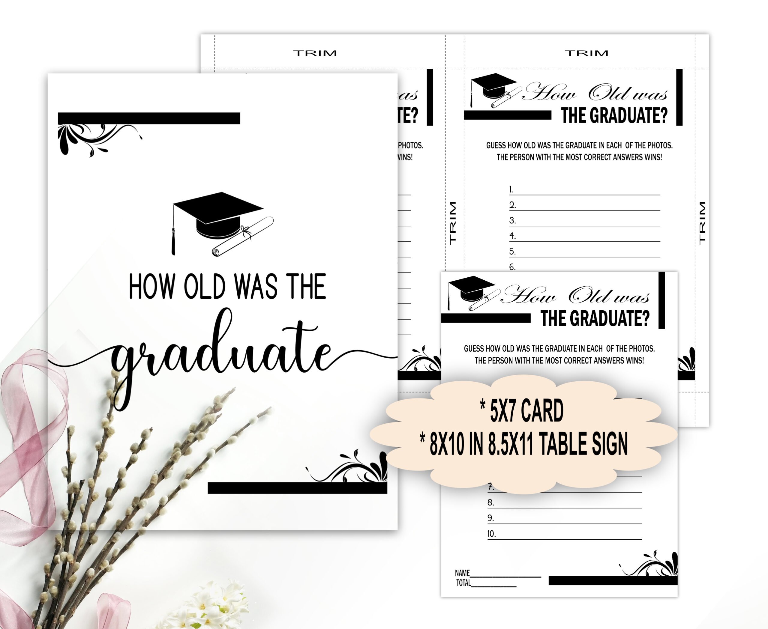 GAMES Black & White GRADUATION GAMES 14-1 bundle Black White Graduation Party Game Bundle Pack Printable