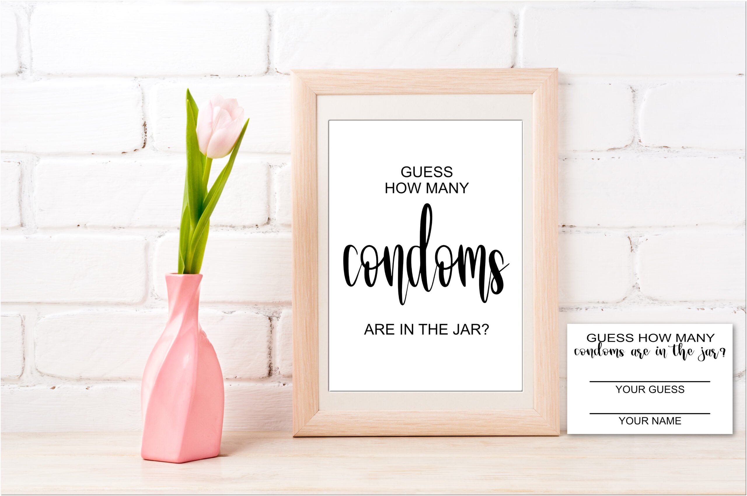 Bridal Shower Games Guess How Many Condoms are in the Jar Game Sign and Card  – Printable bachelorette party