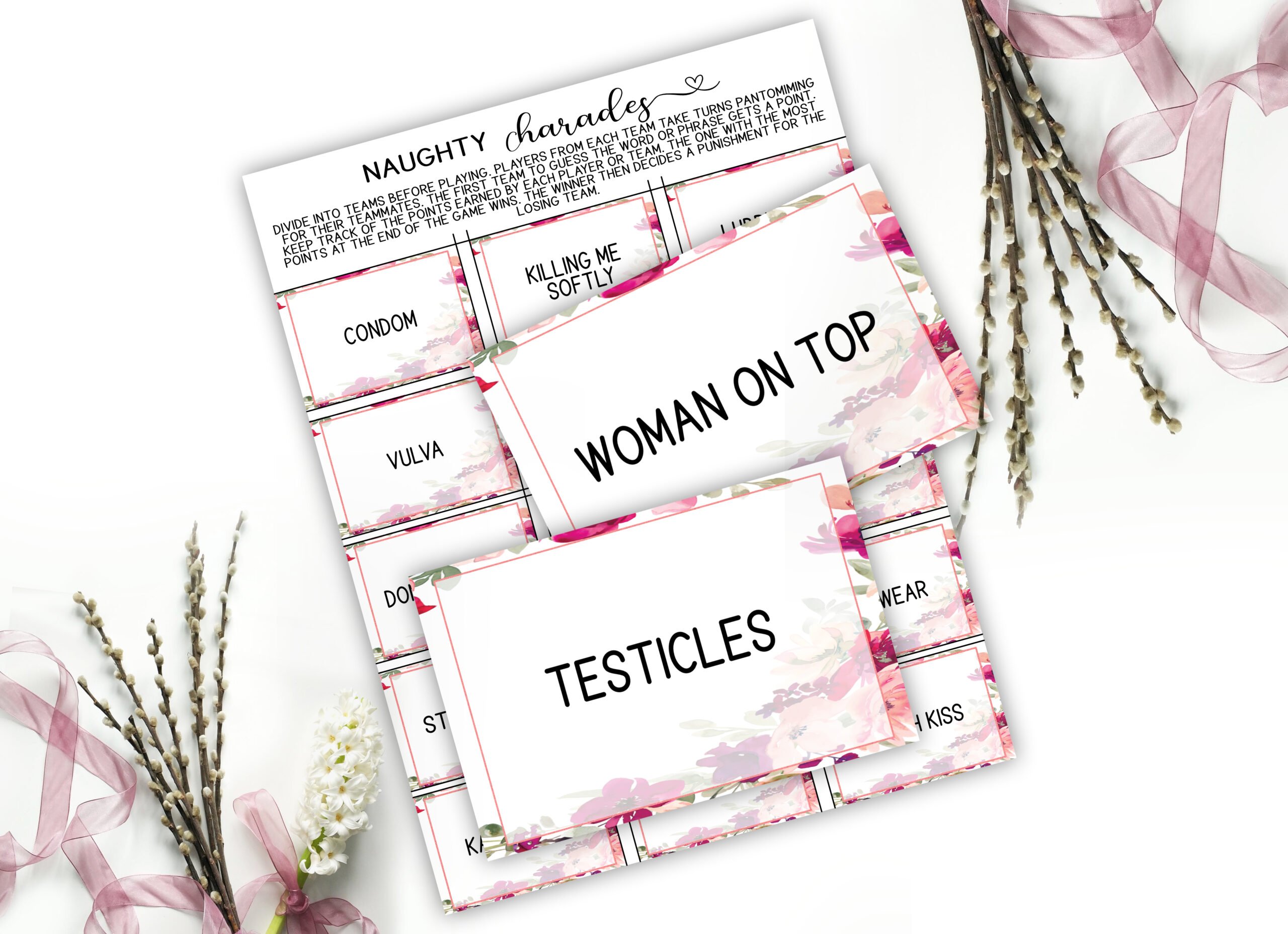 Bridal Shower Games Naughty Charades Bachelorette Party Cards – Printable Adult Dirty Birthday Party