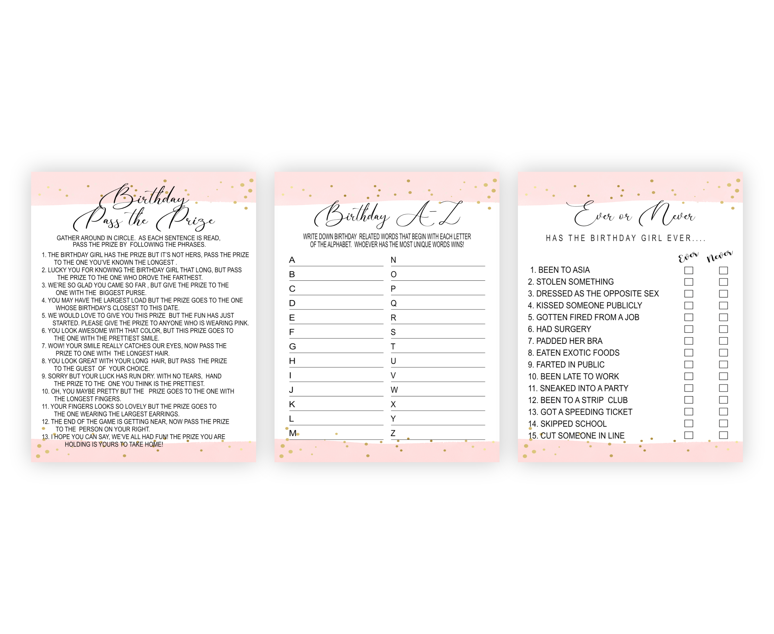 Birthday Games PRINTABLE BIRTHDAY PARTY GAMES for girls- PINK Adult Birthday