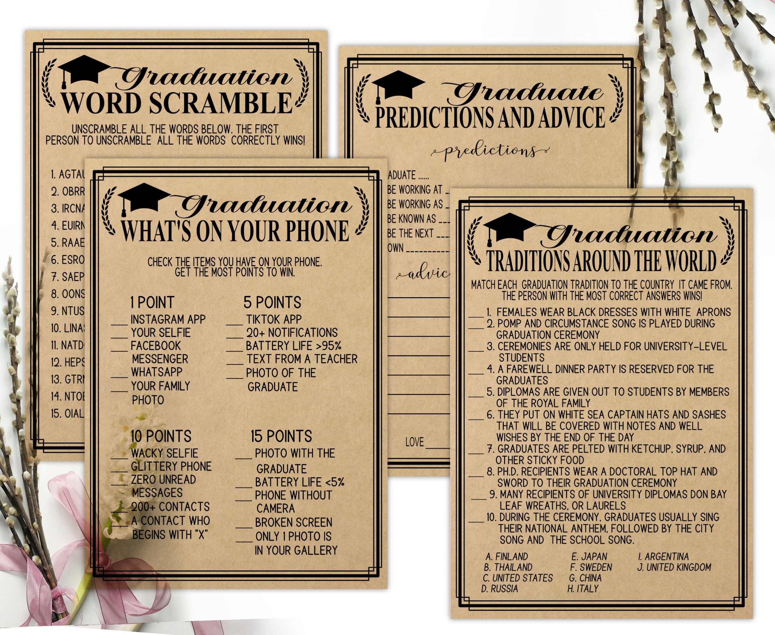 GAMES Rustic Kraft Graduation 14-1 Game Bundle Graduation Charades