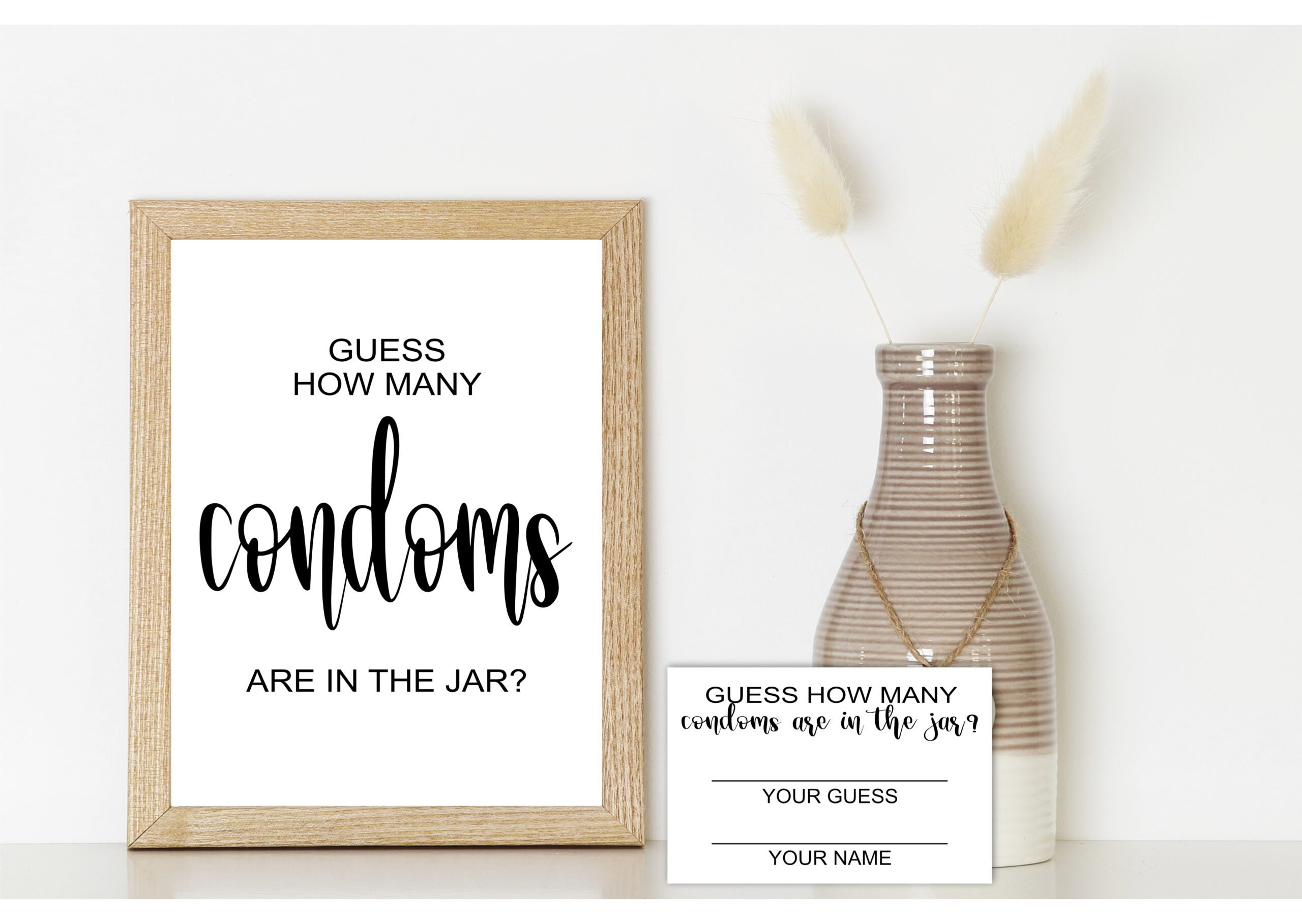 Bridal Shower Games Guess How Many Condoms are in the Jar Game Sign and Card  – Printable bachelorette party