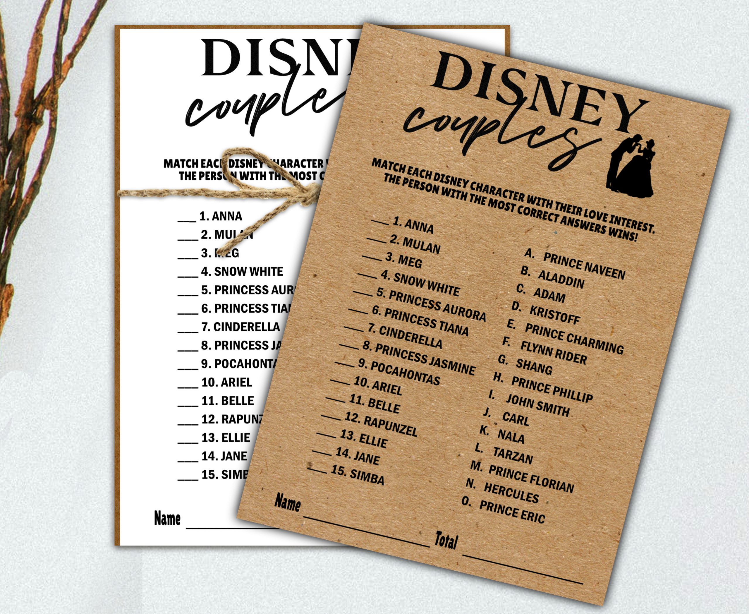 Bridal Shower Games DISNEY BRIDAL SHOWER GAMES KRAFT RUSTIC