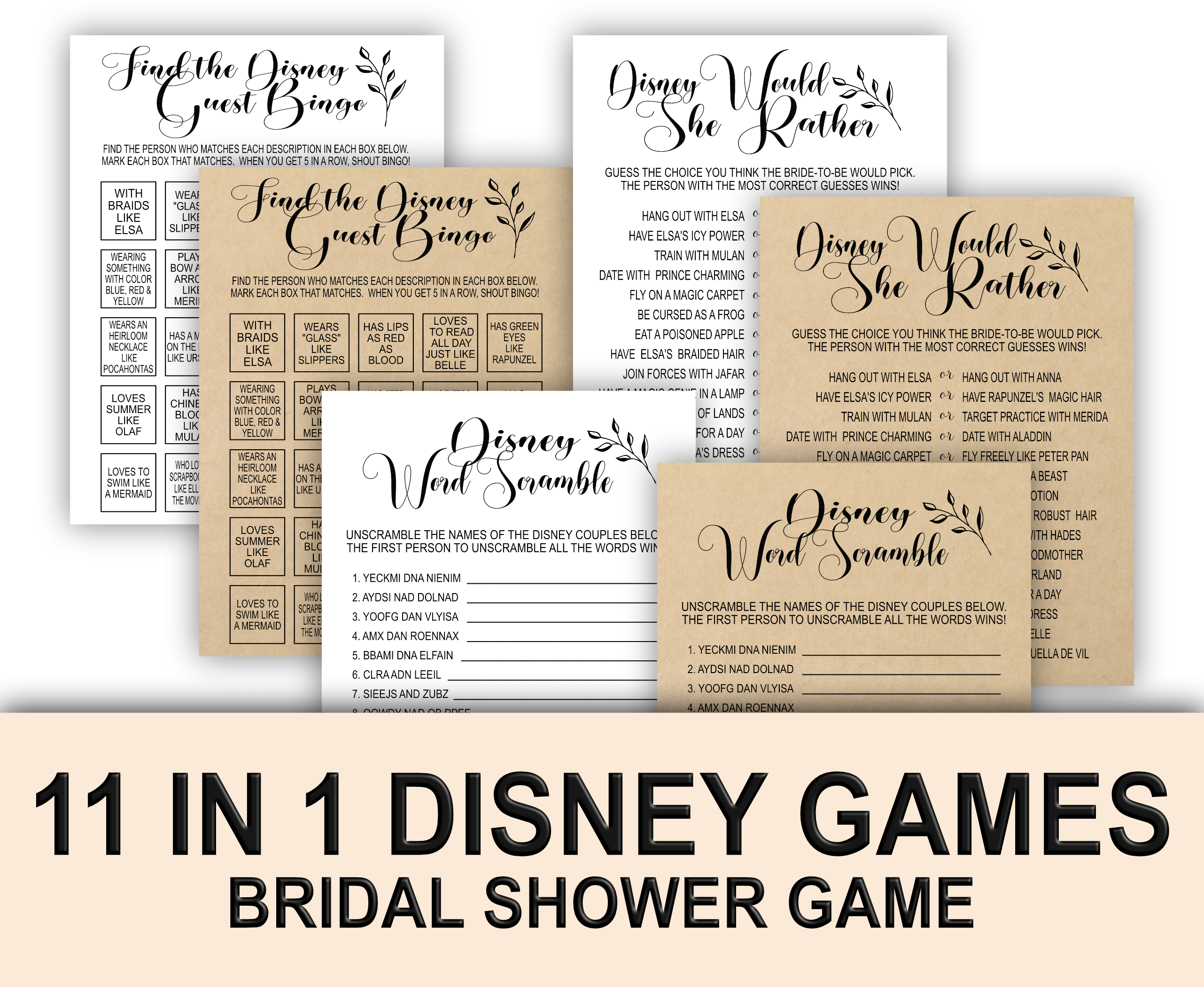 Bridal Shower Games DISNEY BRIDAL SHOWER GAMES BUNDLE PACK