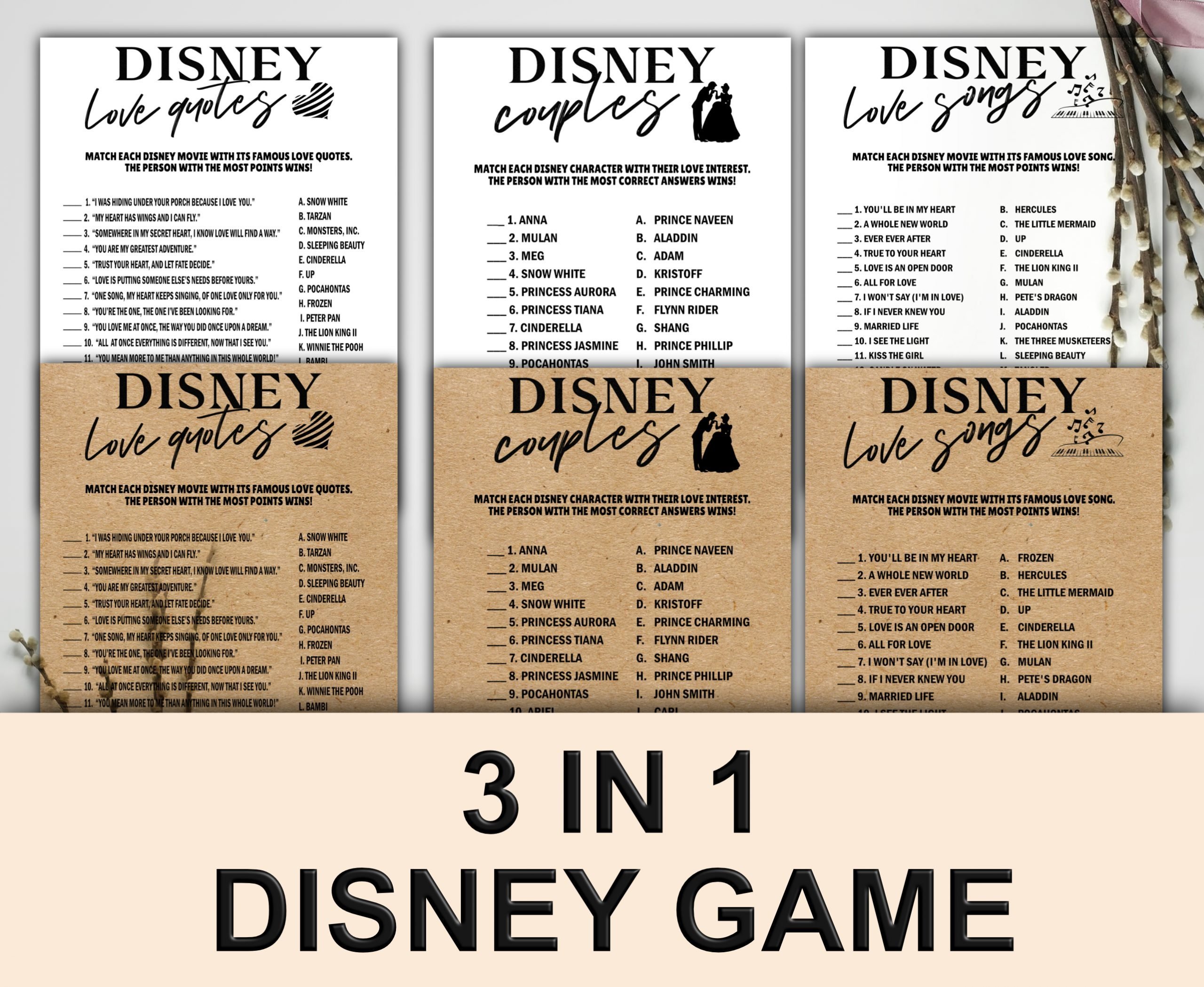 Bridal Shower Games DISNEY BRIDAL SHOWER GAMES KRAFT RUSTIC