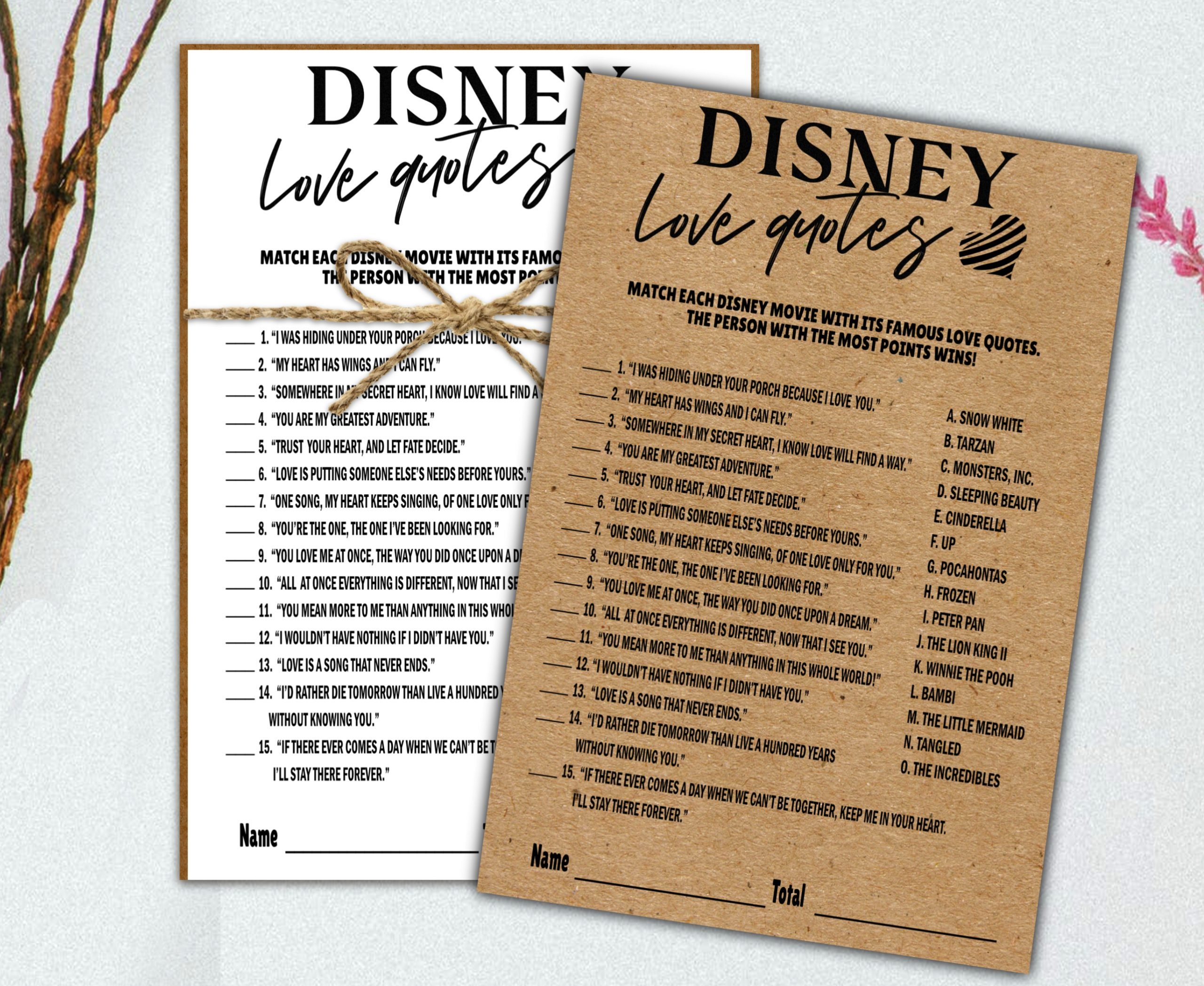 Bridal Shower Games DISNEY BRIDAL SHOWER GAMES KRAFT RUSTIC