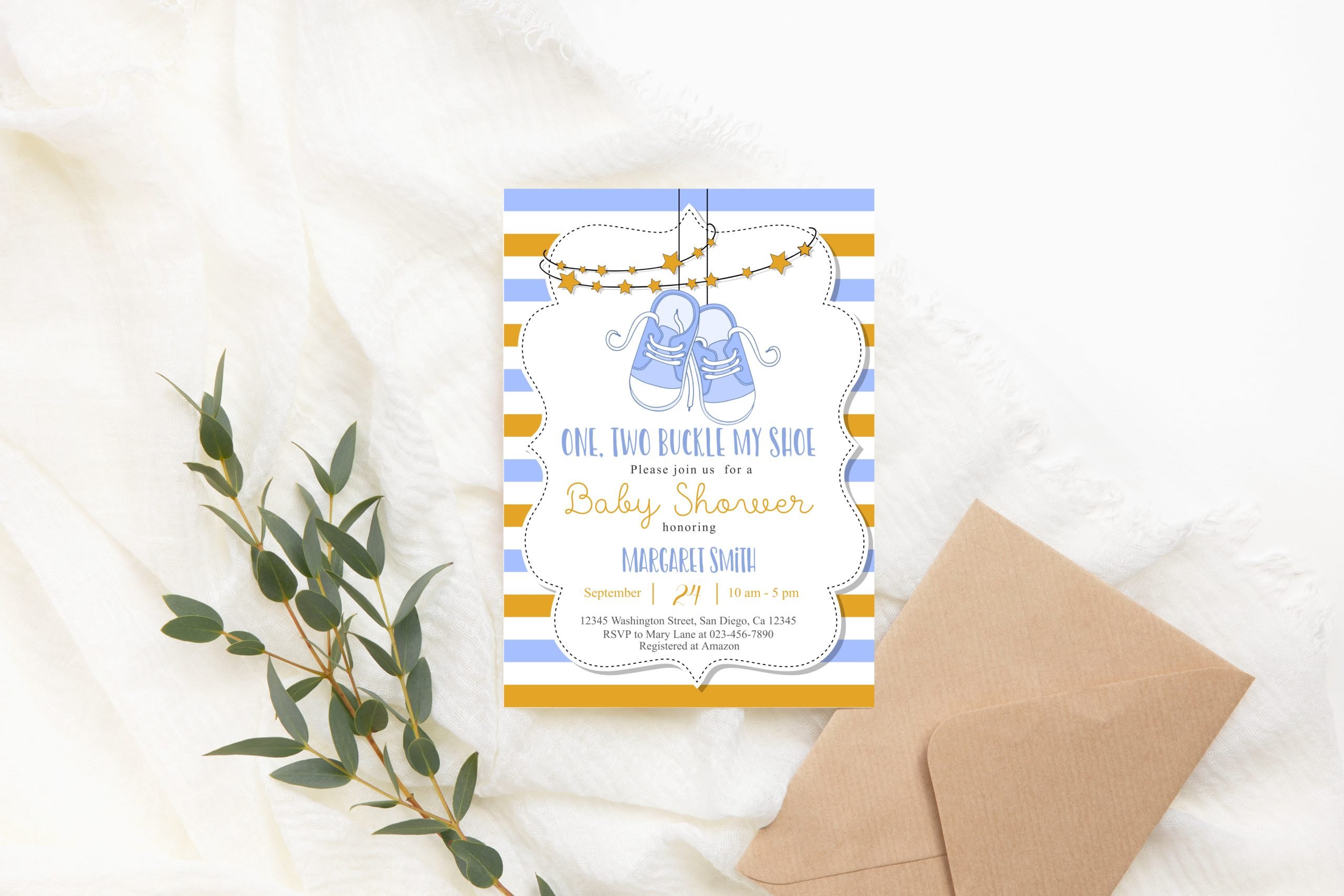 Baby Shower Invitation / Set Editable Blue Shoes Baby Shower Invitation, Printable Corjl Template Baby Boy Shoes Baby Shower Invitation