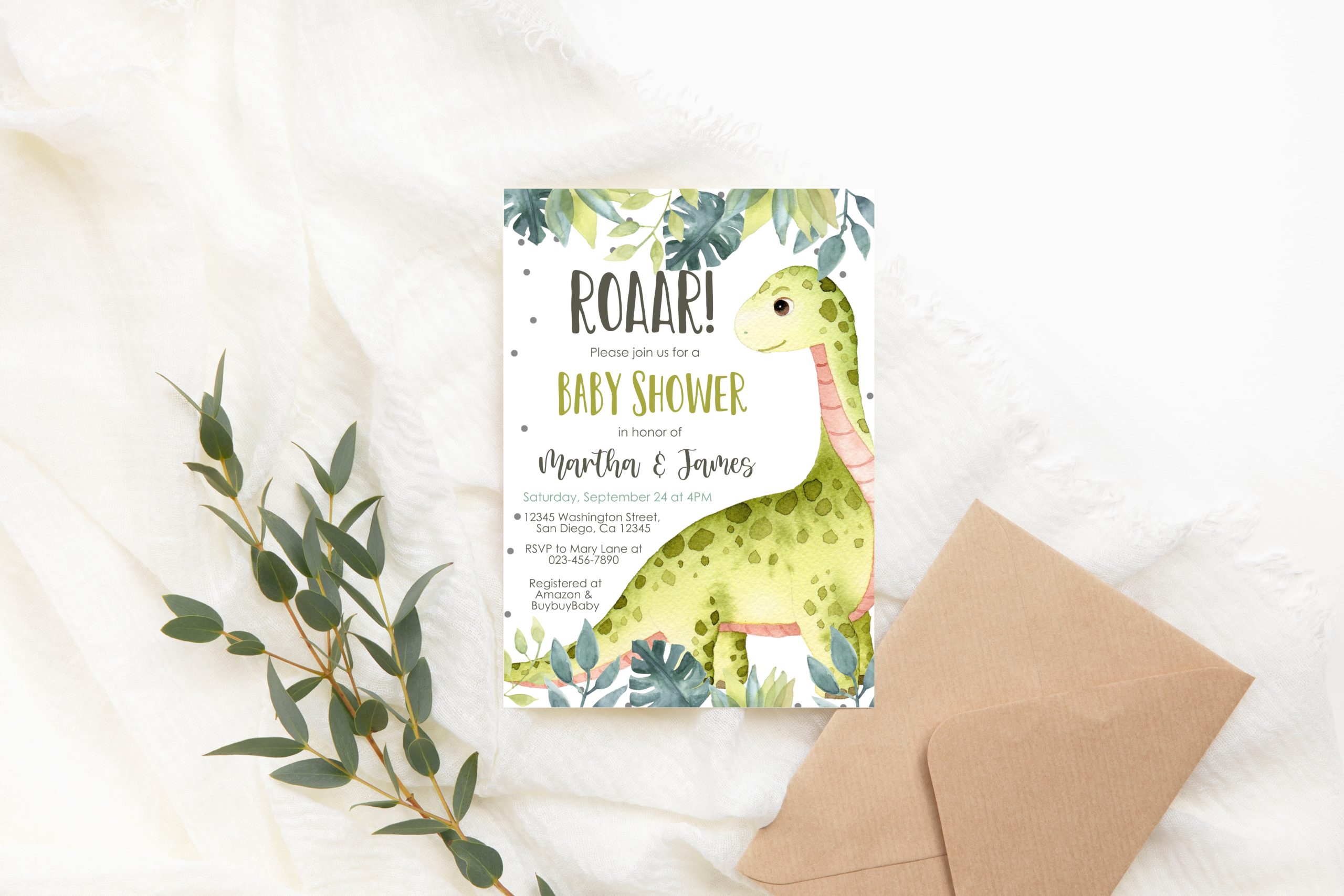 Baby Shower Invitation / Set Editable Dinosaur Baby Shower Invitation – Wild Dino Green Gender Neutral Invite Baby_Shower_Invite