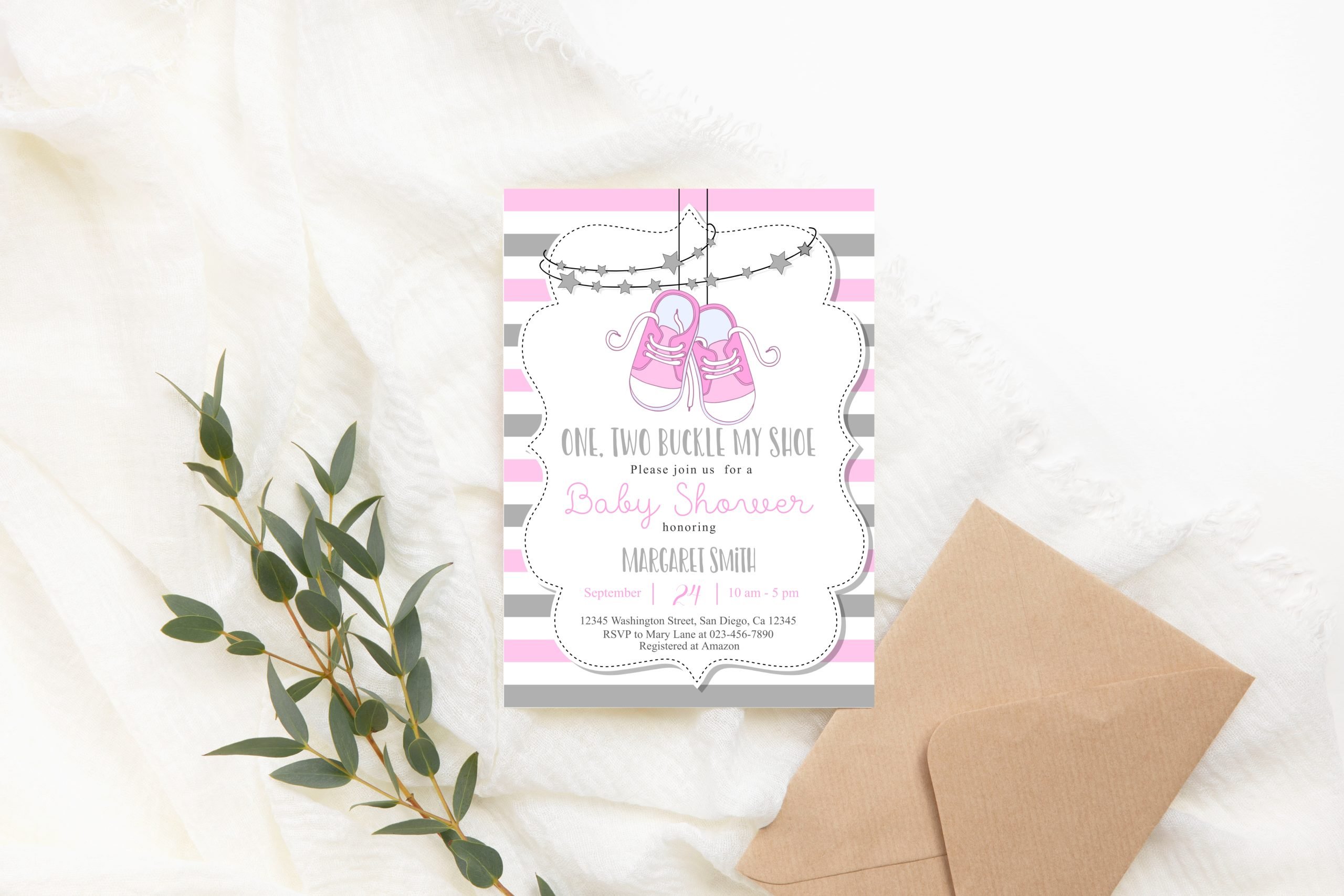 Baby Shower Invitation / Set Editable Pink Shoes Baby Shower Invitation, Shoes Baby Shower Invite, Pink Baby Girl Shoes, PRINTABLE Corjl 5x7