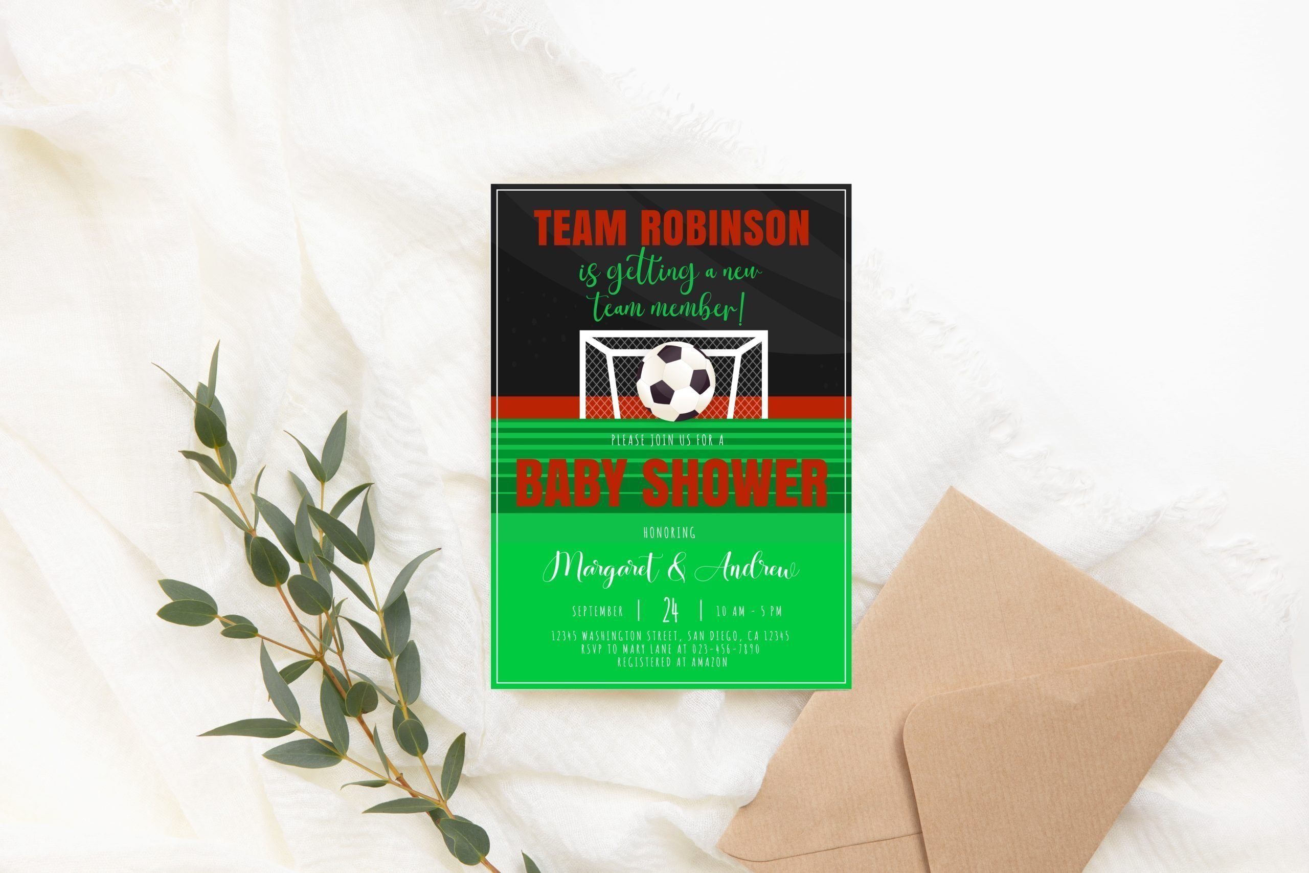 Baby Shower Invitation / Set Editable Soccer Themed Baby Shower Invitation – PRINTABLE Corjl Template Baby Shower Invitation