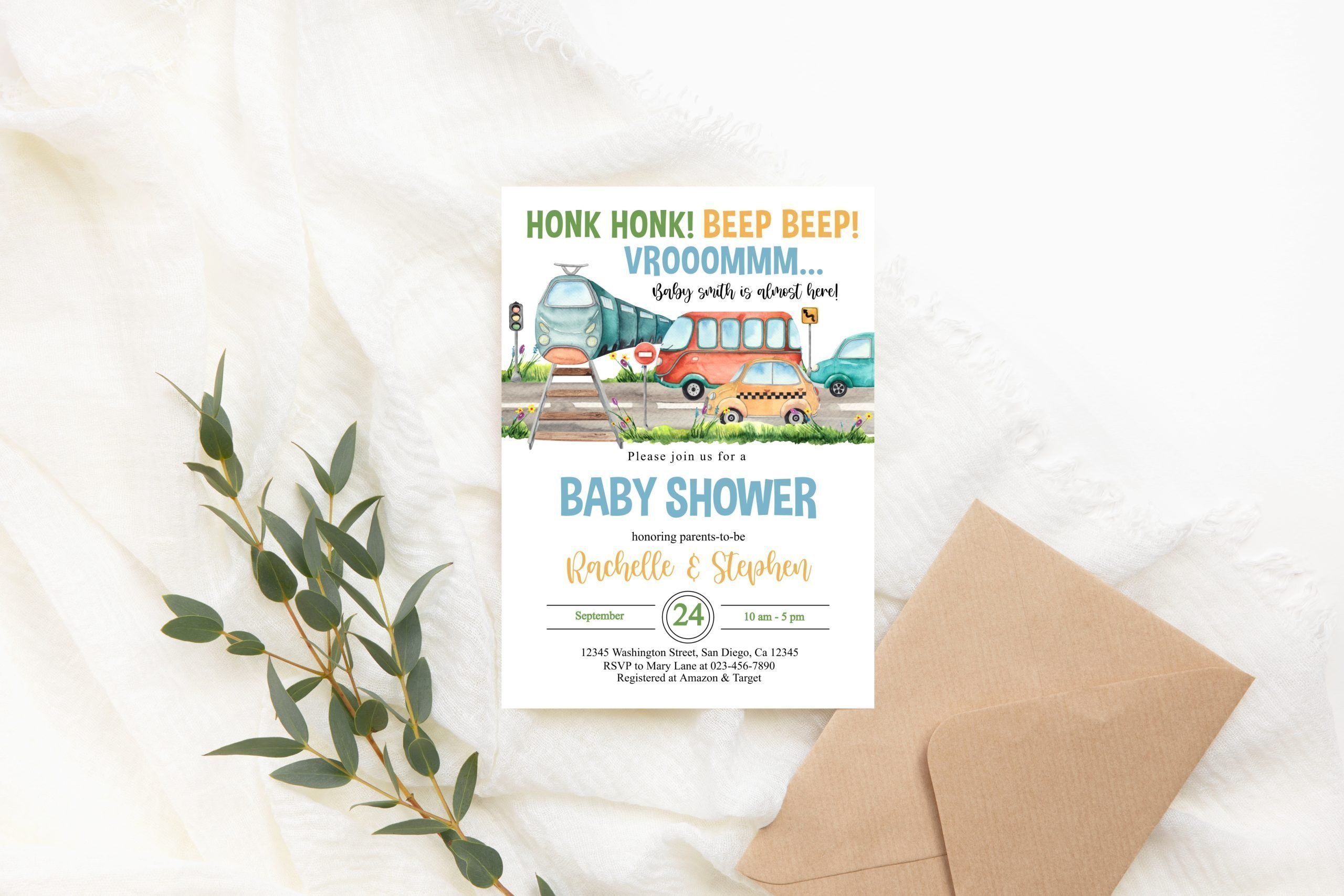 Baby Shower Invitation / Set Editable Transportation Baby Shower Invitation Vehicles Baby Shower Invite Train Car Bus template 5x7" paper size