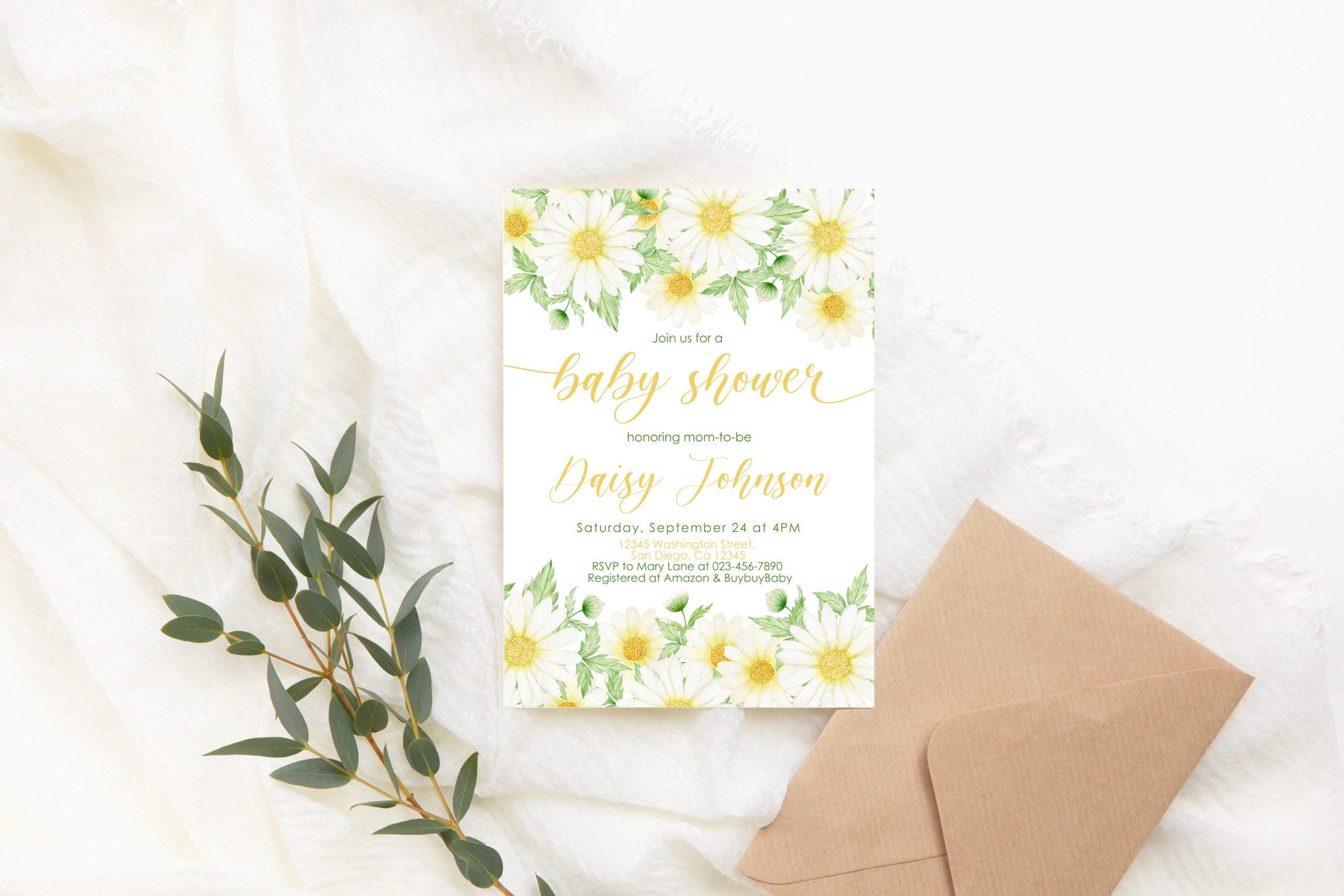 Baby Shower Invitation / Set Editable White Daisy Baby Shower Invitation Baby Shower Invitation Template