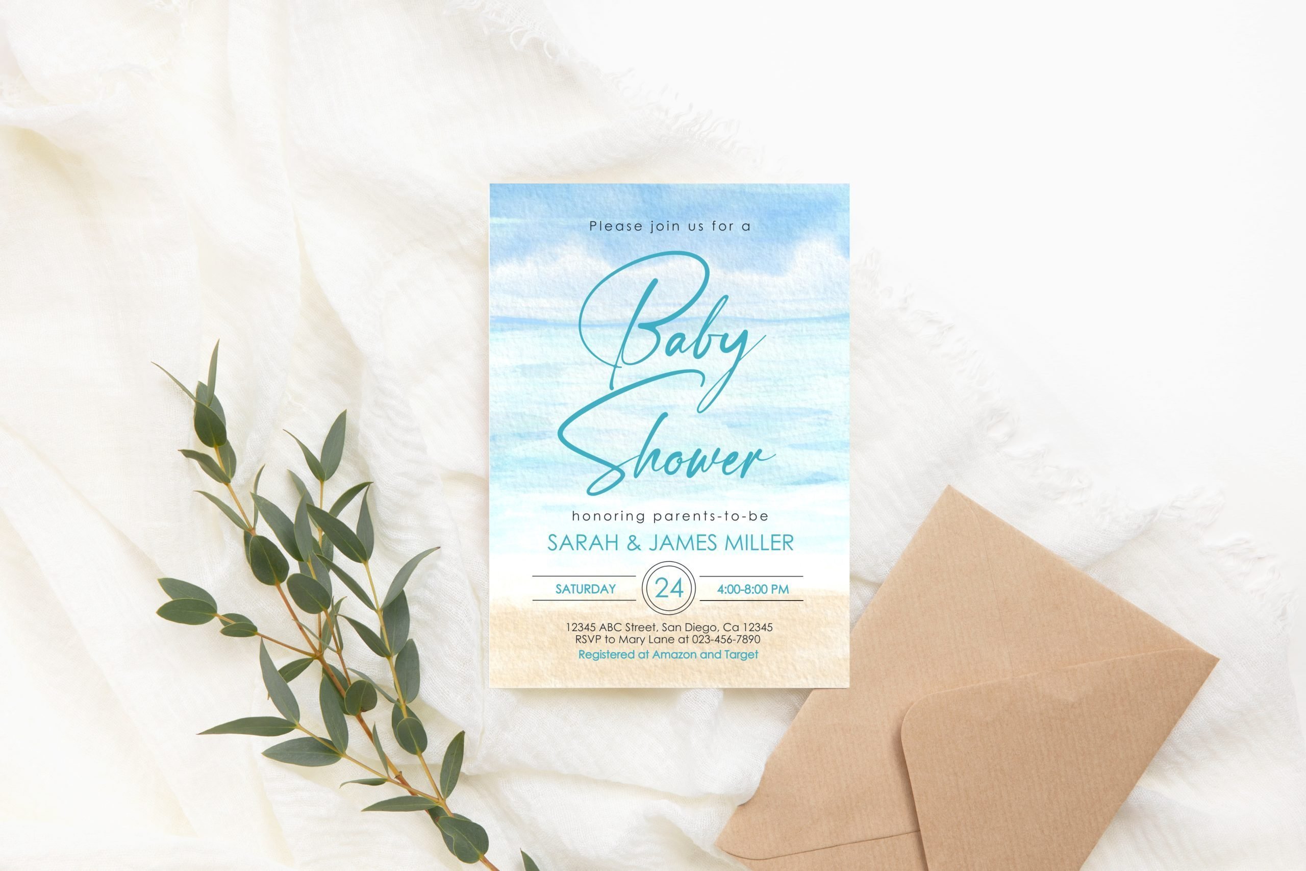 Baby Shower Invitation / Set Editable Beach Baby Shower Invitation – Beach Sea Ocean 5x7 Invitation Size