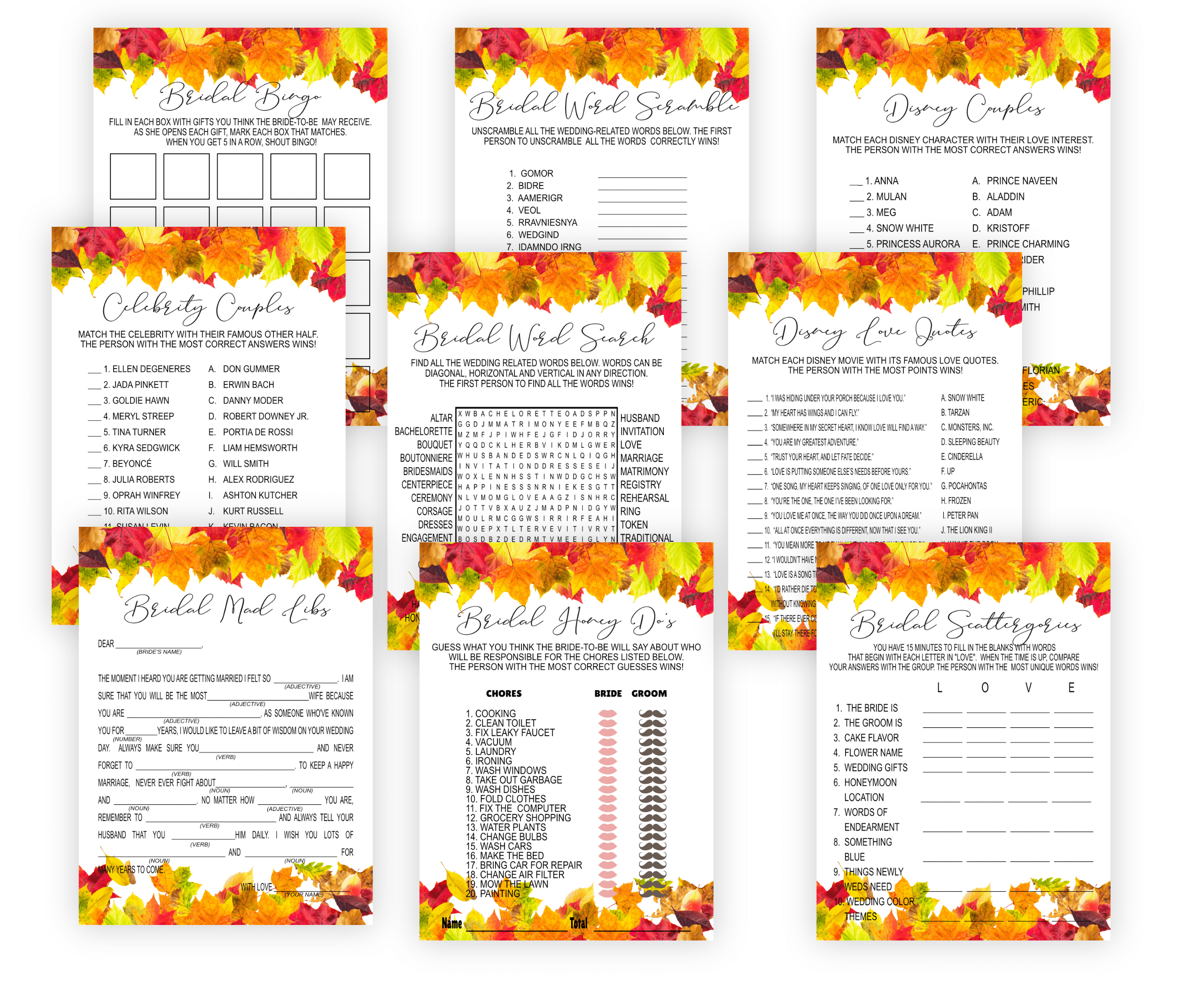 Bridal Shower Games Autumn Bridal Shower Games Bundle with 31 Fun and Festive Games Printable Affordable bridal shower games