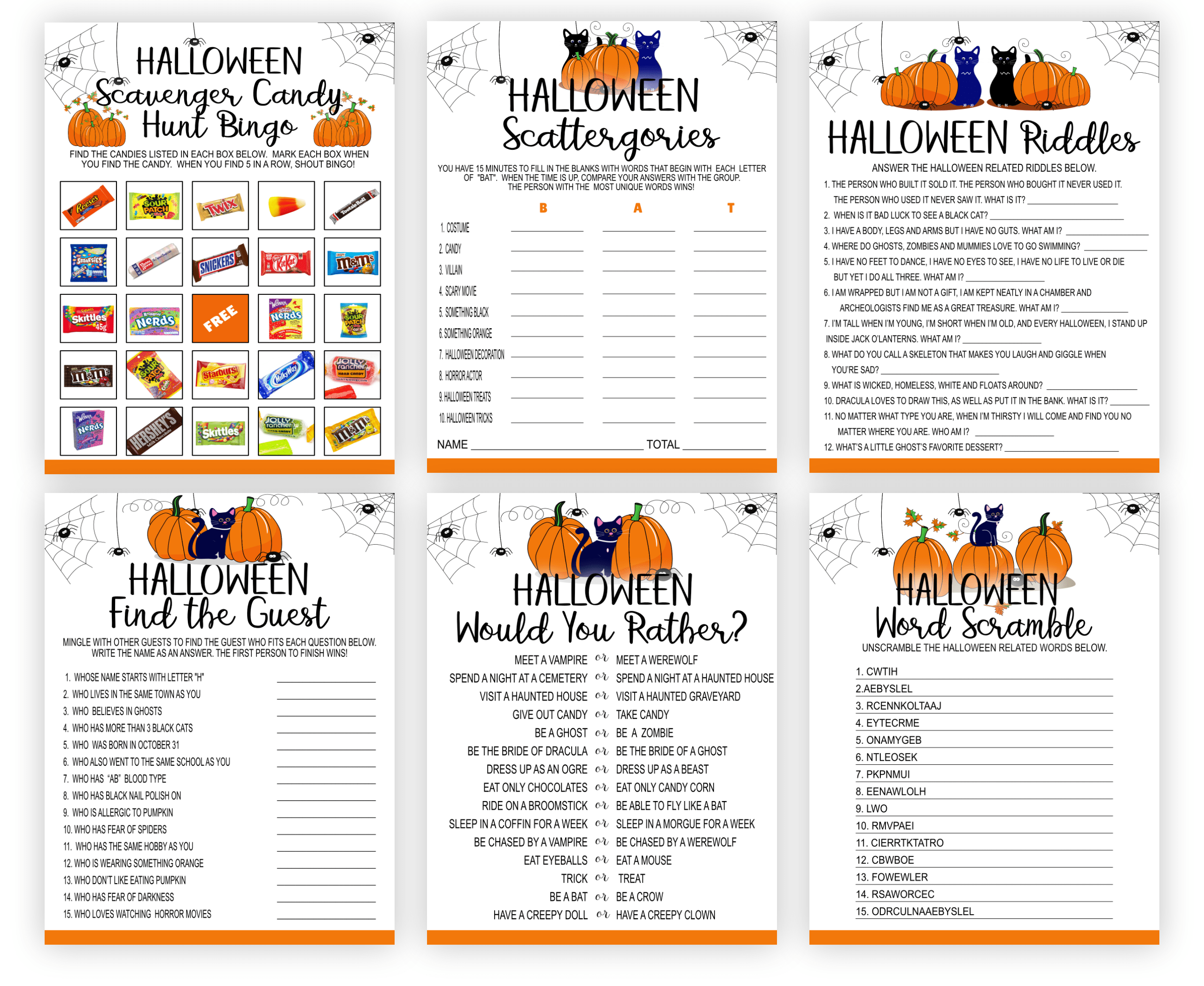 Halloween Spooky Fun for All: Printable Halloween Games Bundle for Adults and Kids Adults