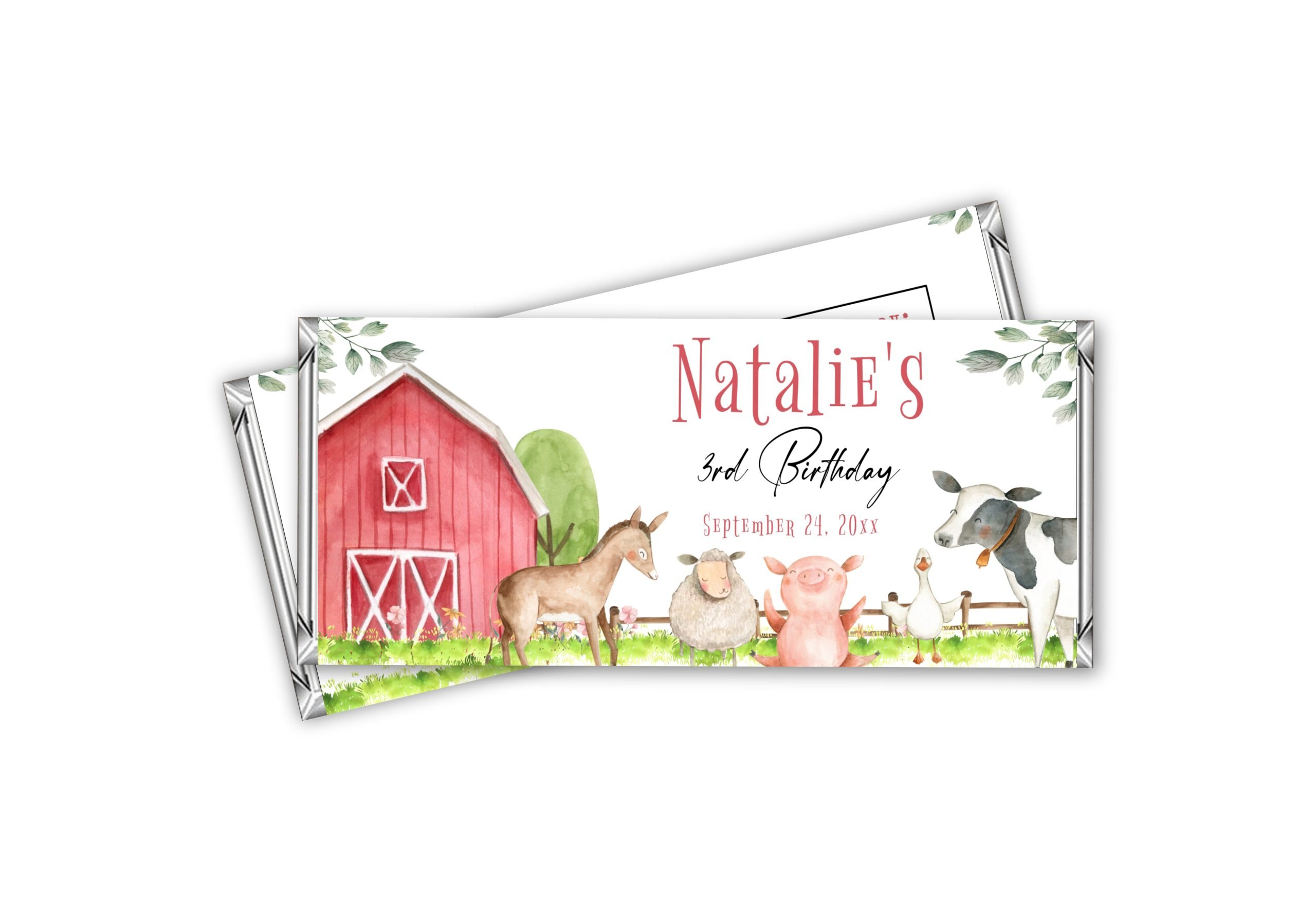 Candy Bar Wrapper Editable Farm Animals Birthday Candy Bar Wrapper template 5.5 x 5.6"