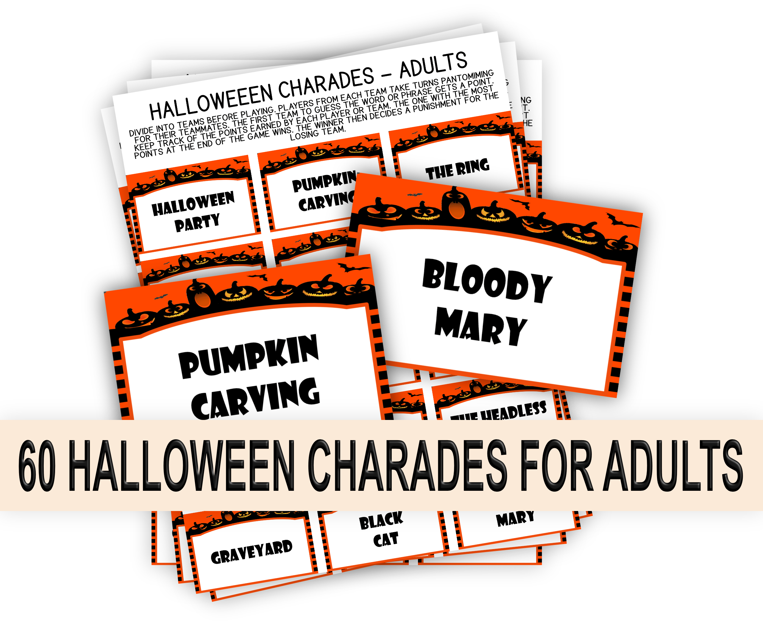 Halloween Printable Halloween Charades for Adults – Fun Party Games Adult Halloween Charades