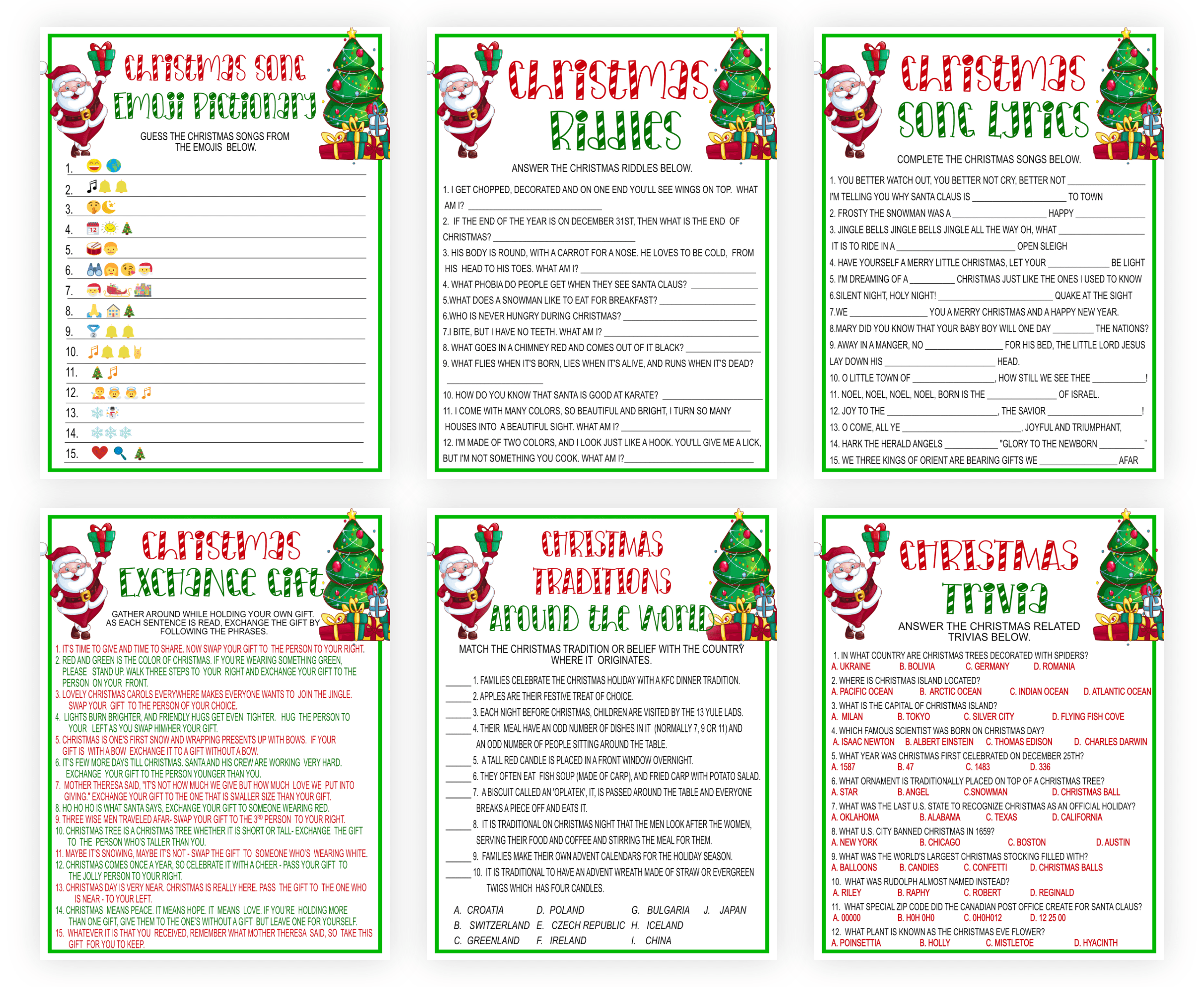 Christmas Christmas Games Bundle Pack – 20 Printable Games for Home, School, Work, and Office 20 games