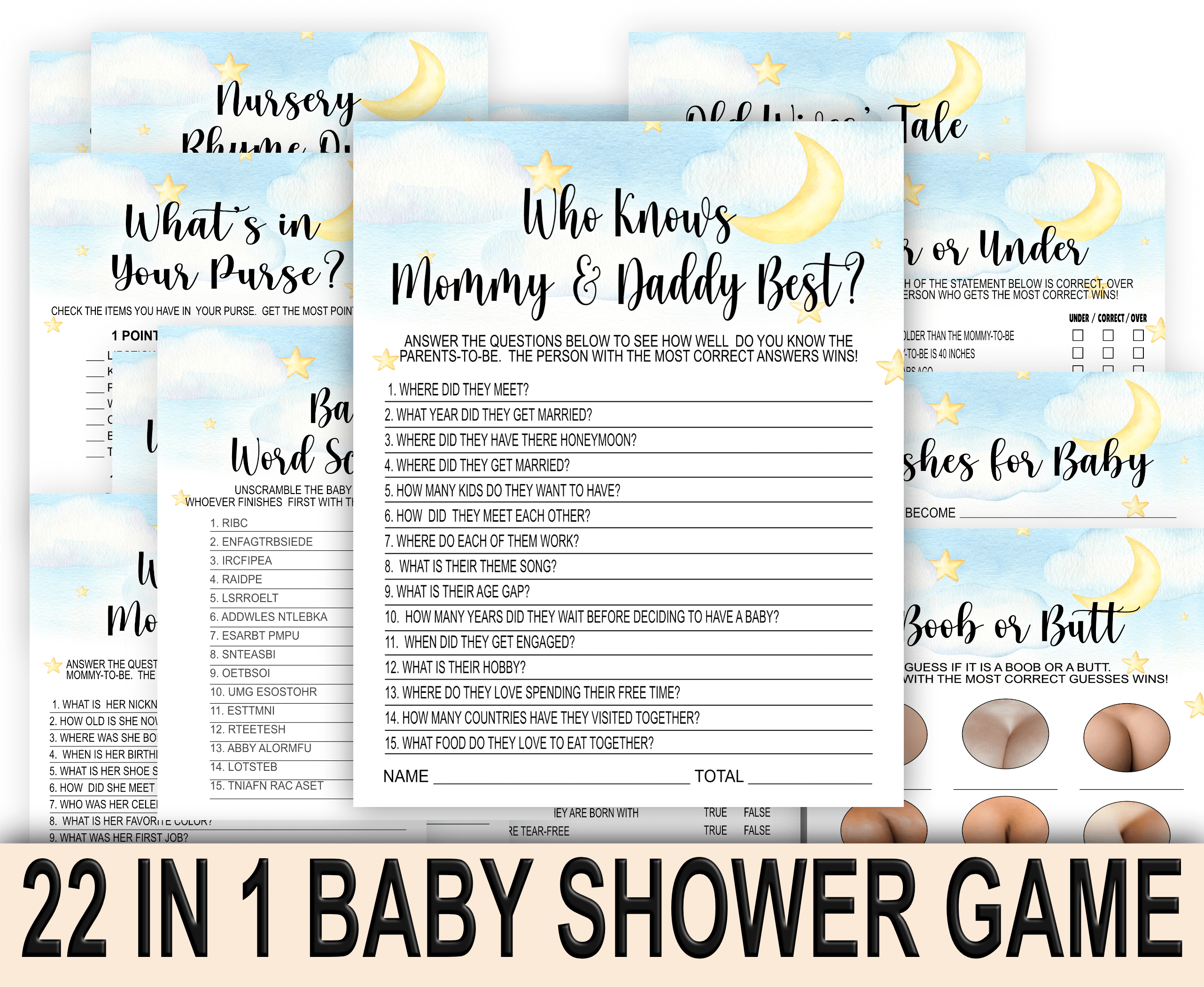 Baby Shower Games Clouds Baby Shower Game Bundle Pack baby shower entertainment