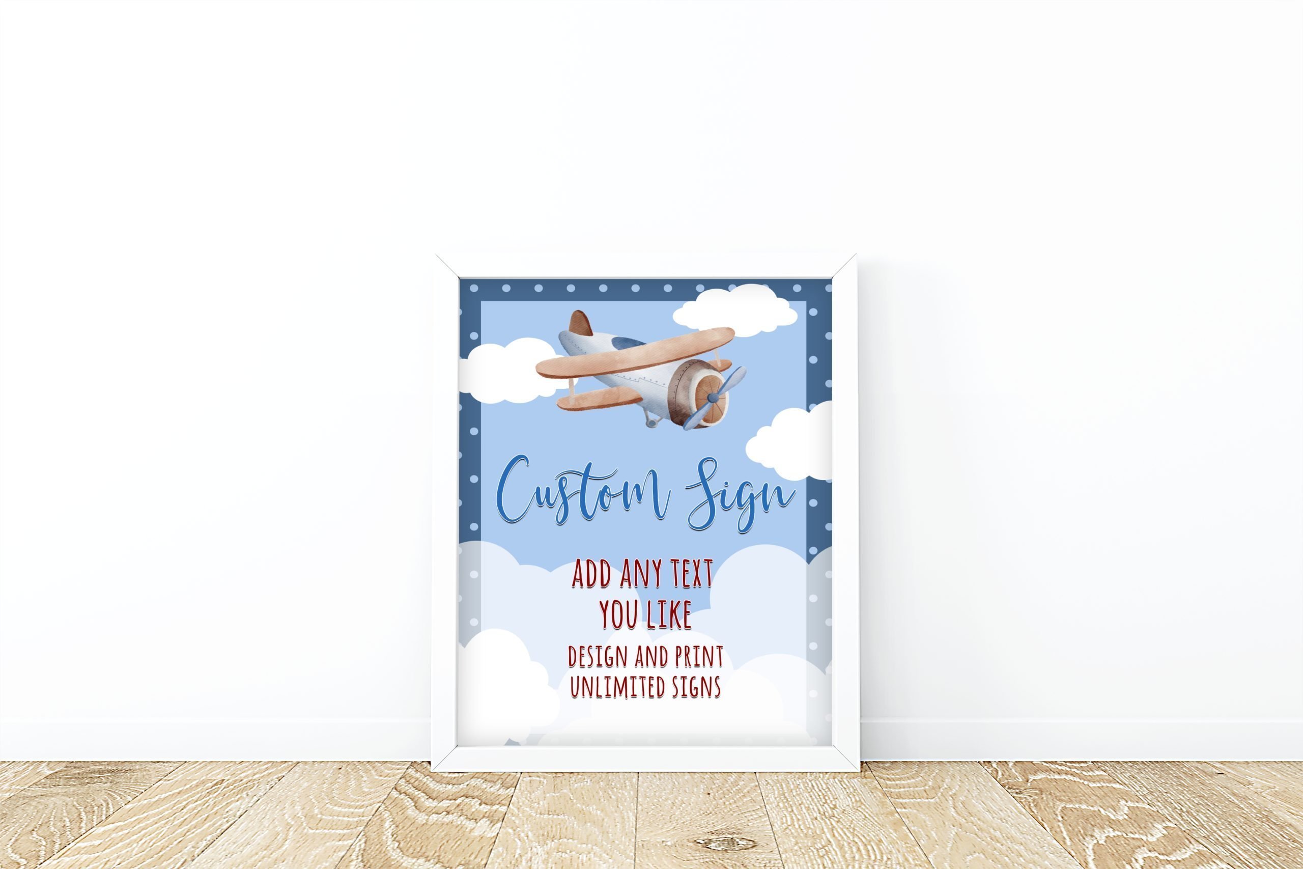 Custom Sign Editable Custom Sign – Blue Airplane Baby Shower Sign Decor baby shower decoration