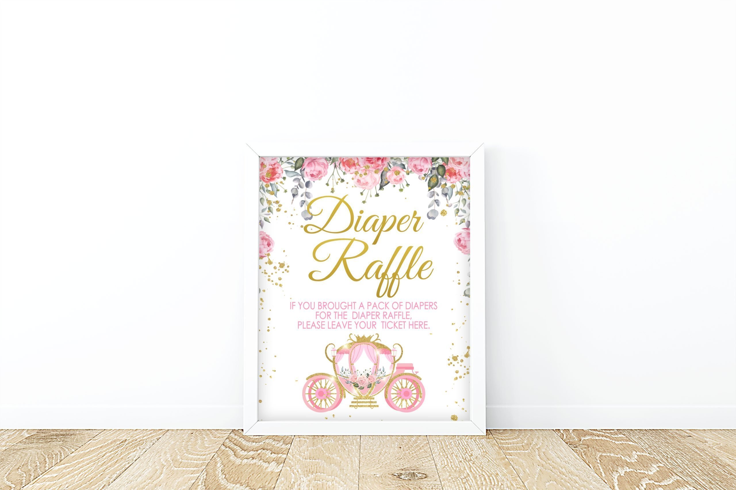 Baby Shower Games Pink Princess Diaper Raffle Sign, PRINTABLE 8x10 Size.