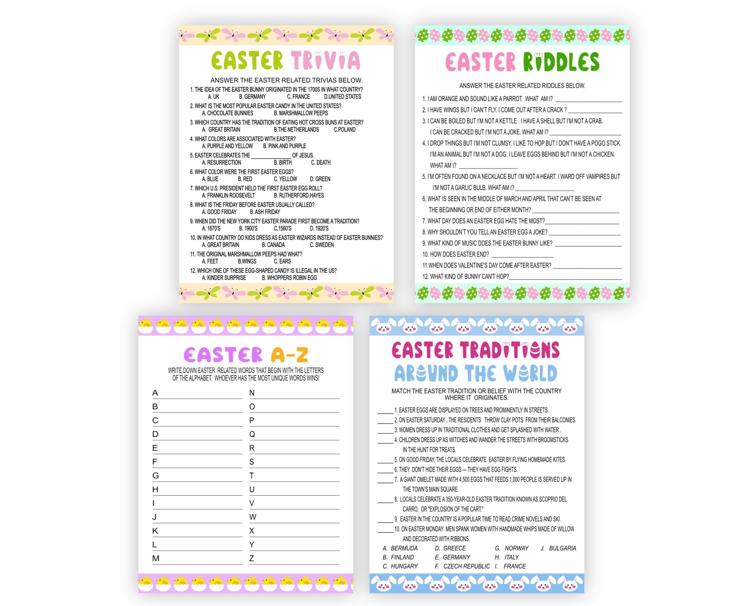 Easter “Easter Day Games Bundle – Fun Printable Games Set Pack Downloadable Easter Games