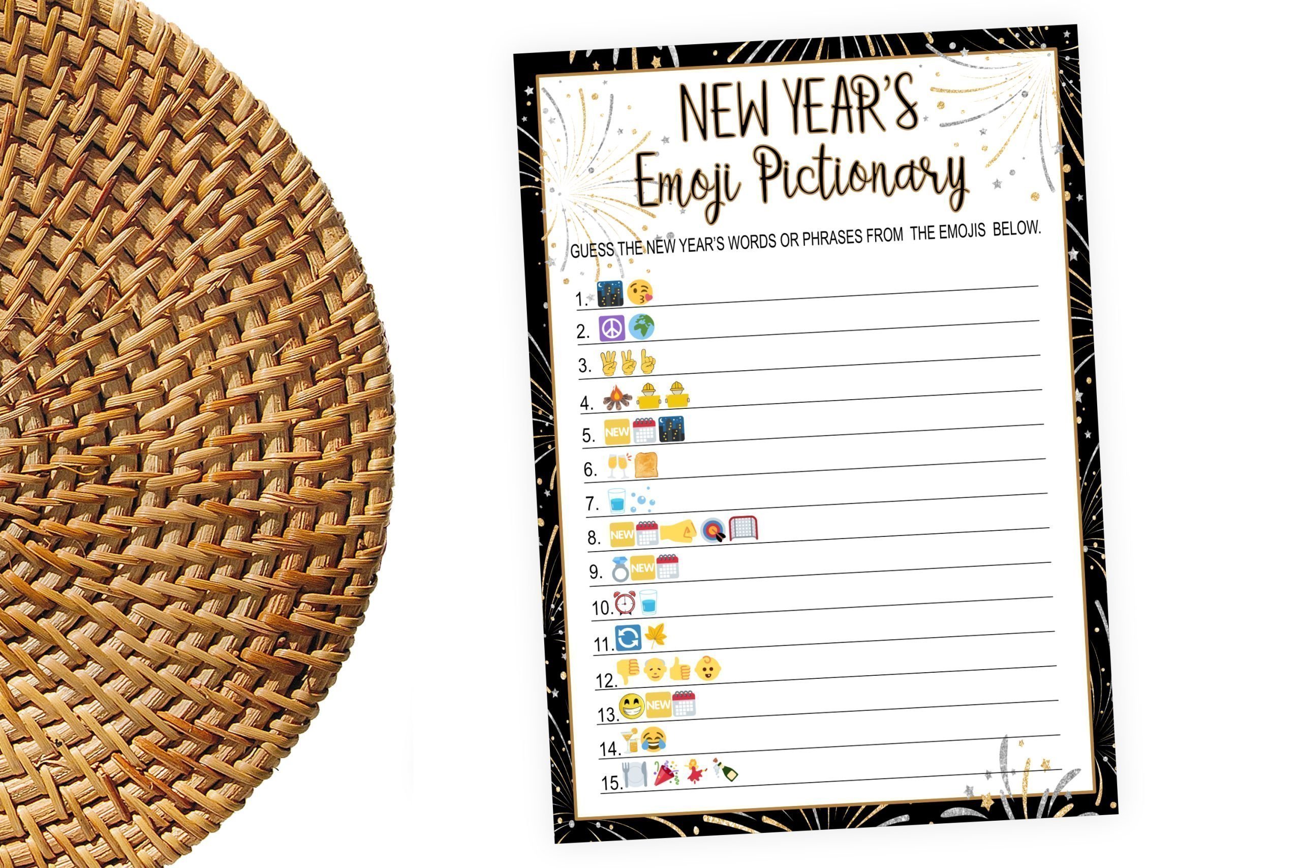 HOLIDAY New Year’s Emoji Pictionary Game Printable Fun New Year’s Game New year eve party activity 5x7