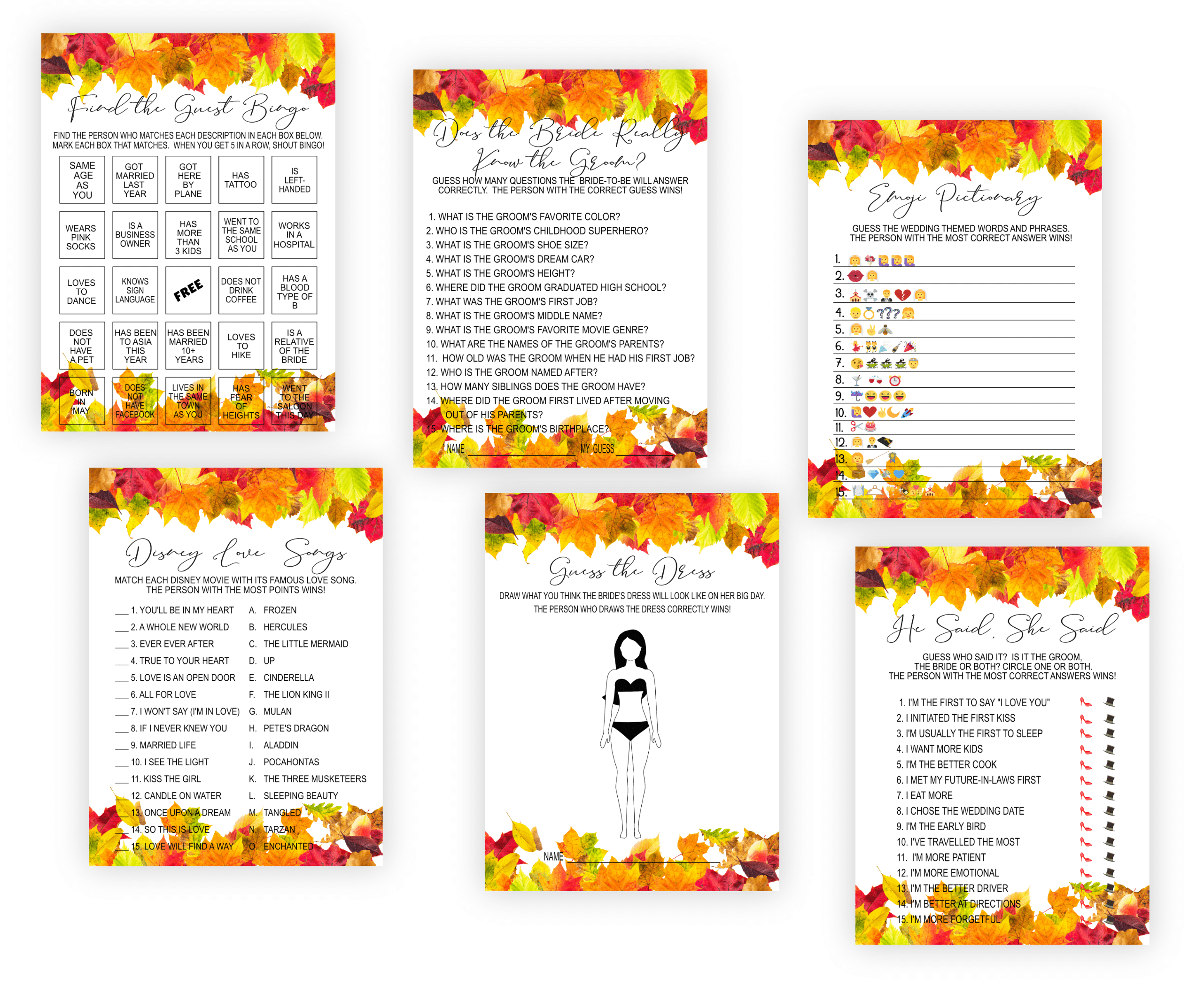 Bridal Shower Games Autumn Bridal Shower Games Bundle with 31 Fun and Festive Games Printable Affordable bridal shower games