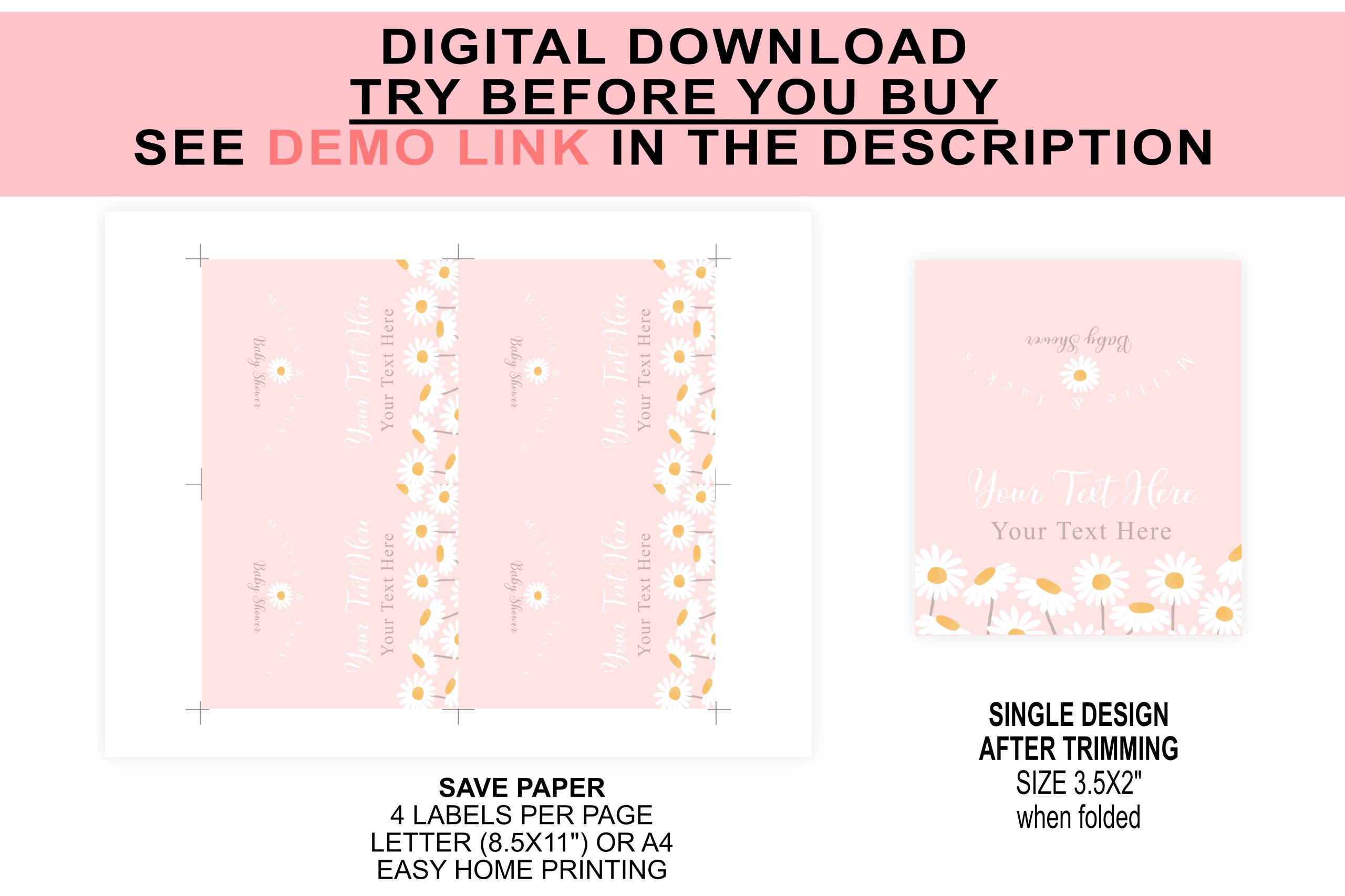 Food Label Editable Daisy Food Labels Food Card Table Tent Card Daisy Boho Girl Birthday Baby Shower Buffet Label Digital PRINTABLE Corjl Template Baby Shower Buffet Labels