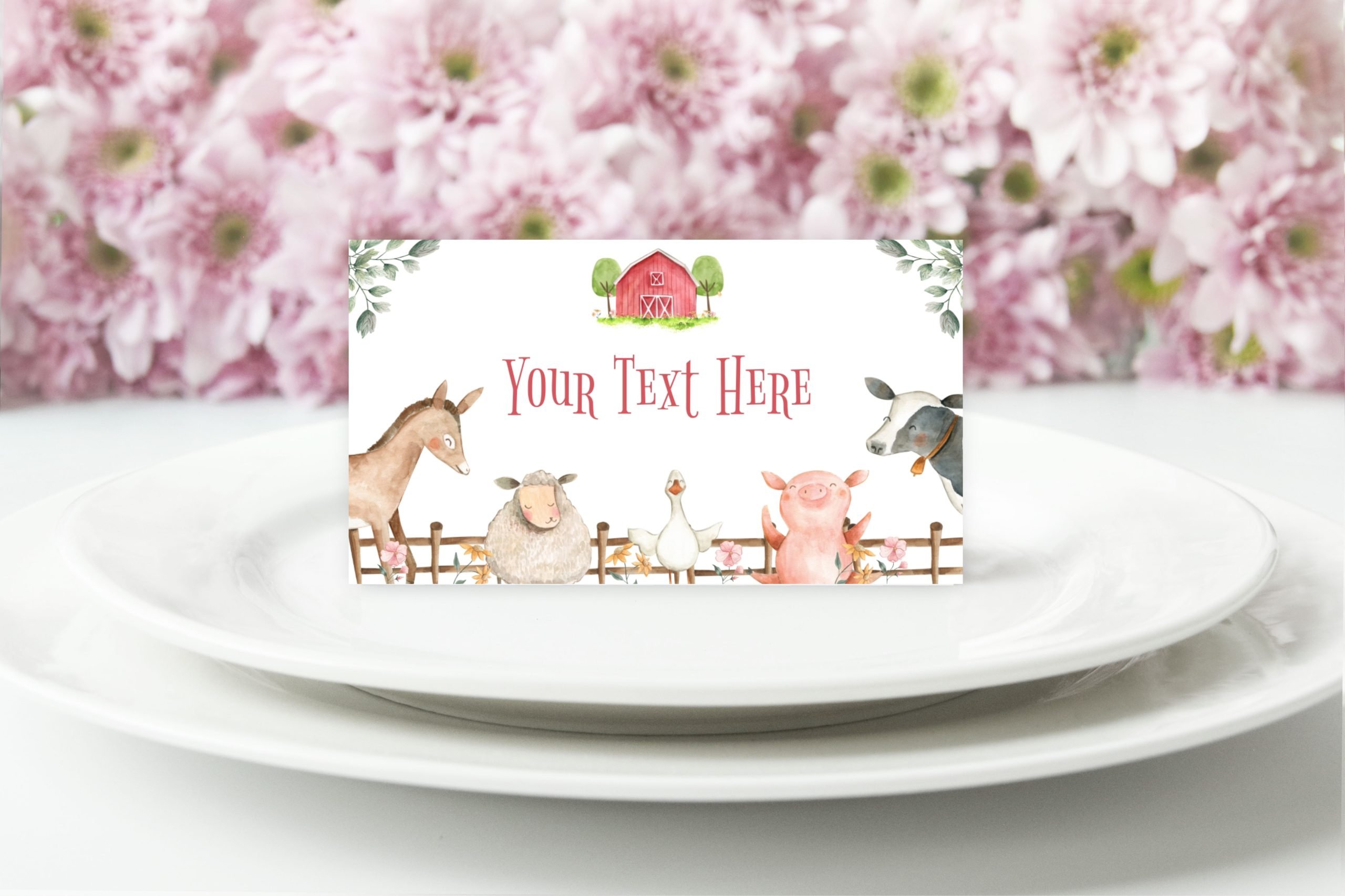 Food Label Editable Farm Animals Food Labels Tent Card Baptism Party