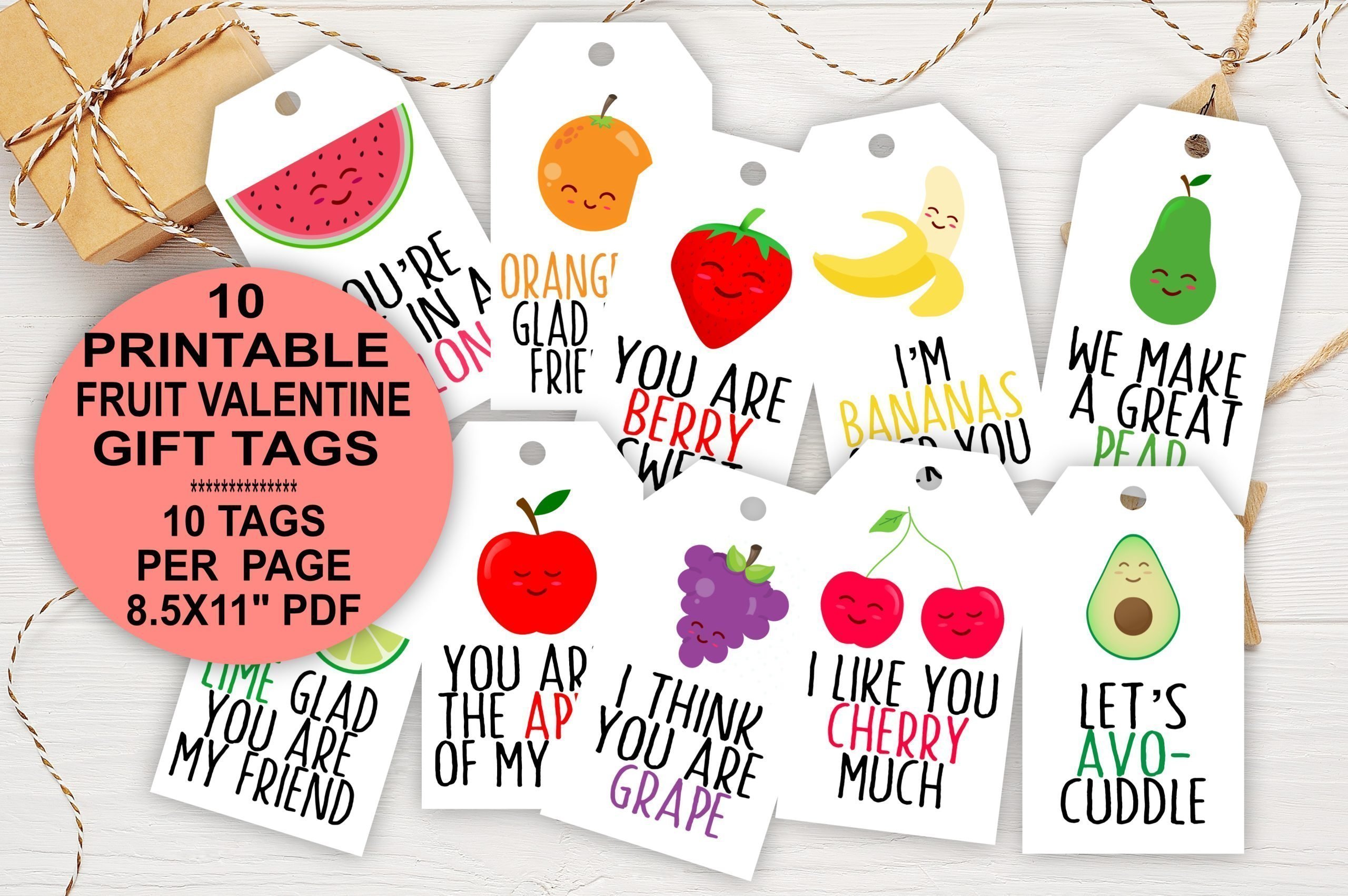 HOLIDAY Funny Fruit Valentine Gift Tags – Printable Tags for Galentine’s Day and More Affordable Valentine's Day gift tags