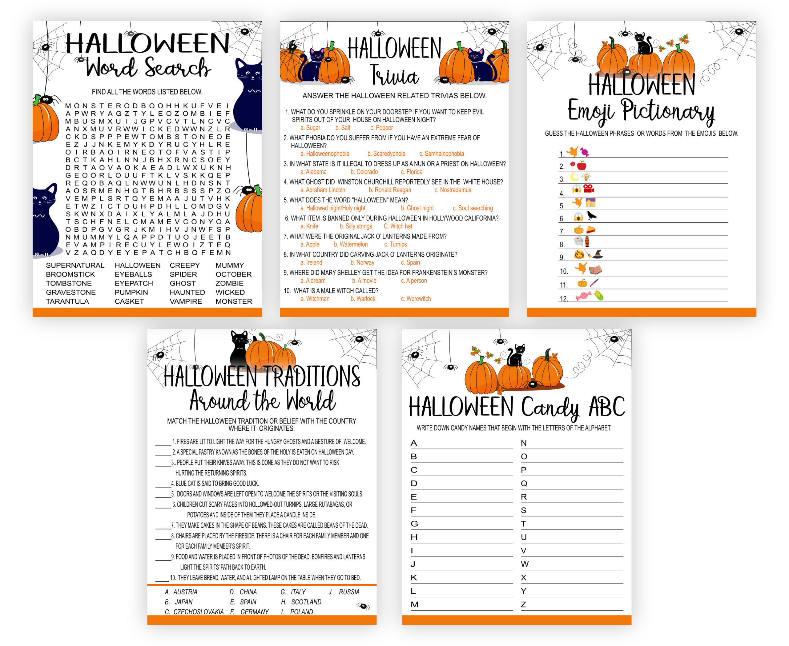 Halloween Spooky Fun for All: Printable Halloween Games Bundle for Adults and Kids Adults